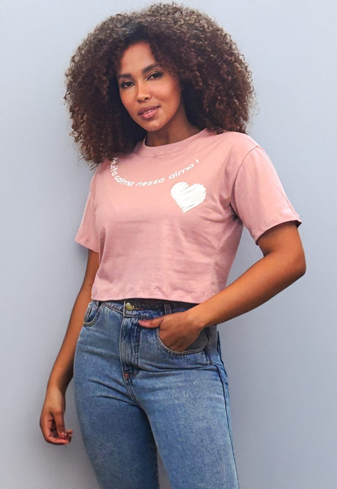 Blusa Cropped Cabanafree Algodão Manga Curta Azul Rosa