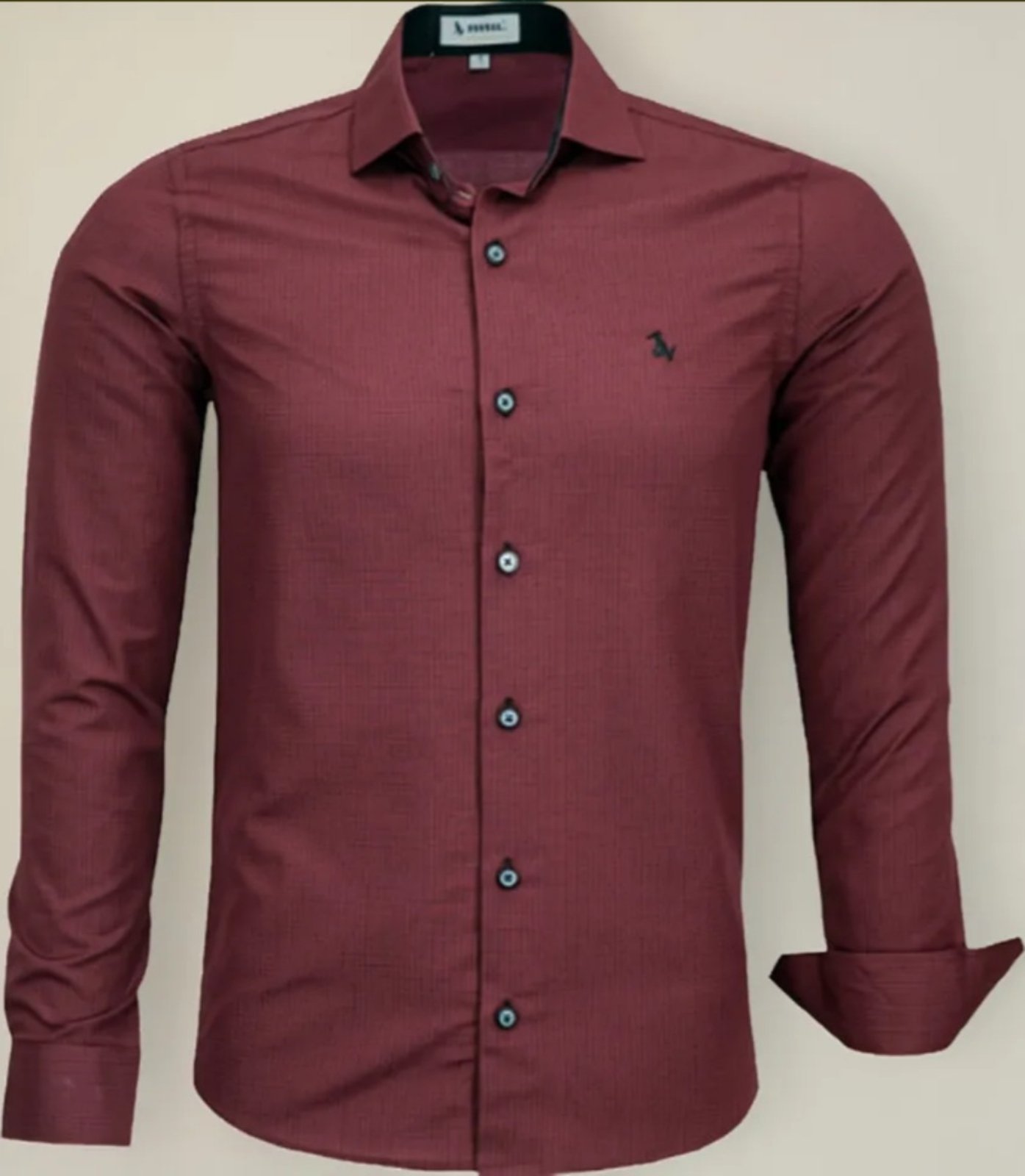 Camisa Social Amil Slim Stay Misto Micro Estampa Manga Longa Luxo Vinho