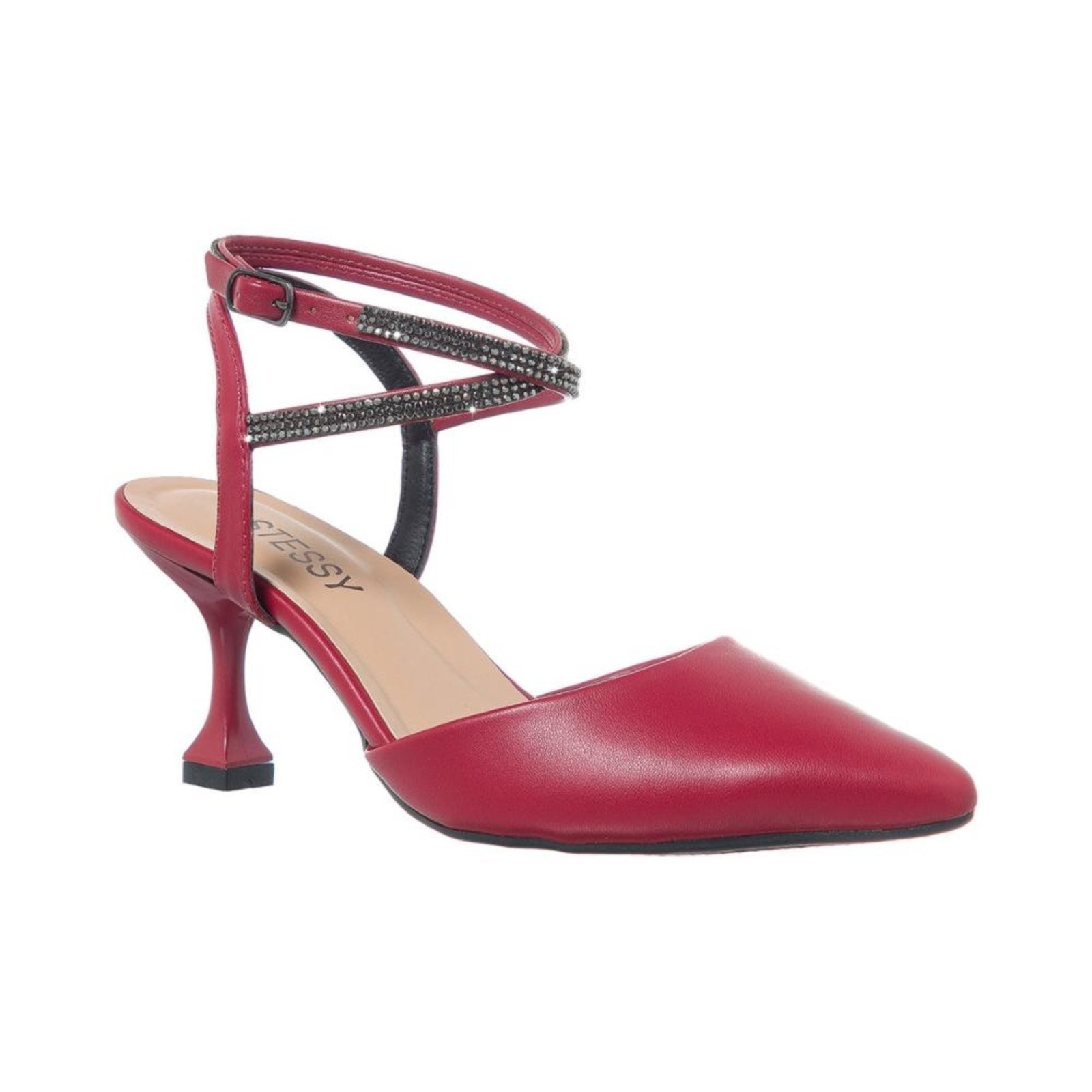 Scarpin Feminino Salto Baixo Taça Brilho Bico Fino Elegante Vermelho