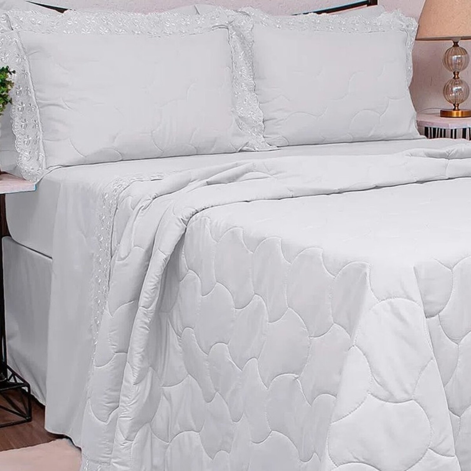 Vista 3 Kit Colcha Buettner Renda Naira 3 Peças Branca branco Buettner branco