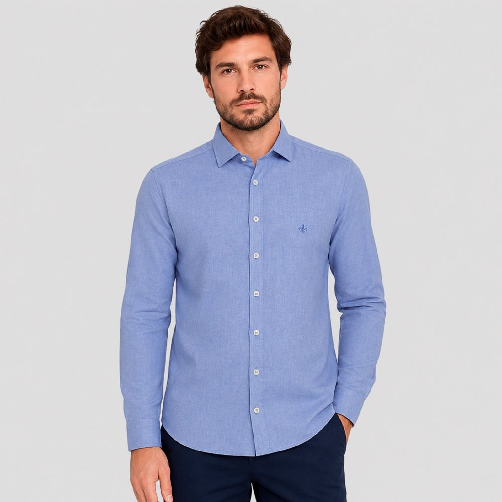 Camisa Slim Dudalina Slim Oxford Pr27 Azul Masculino