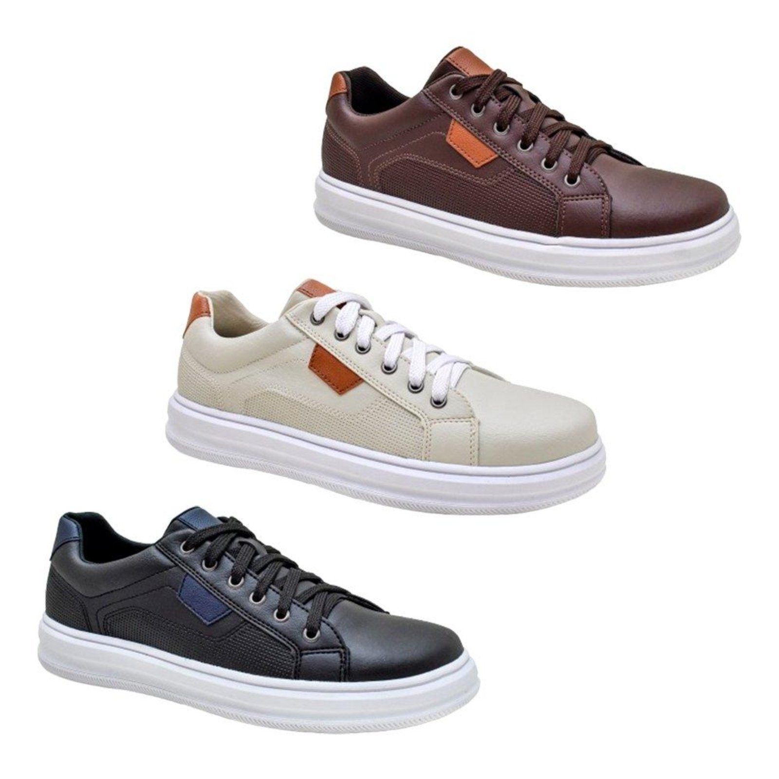 KIT 3 Pares -Tenis Casual p/ Lazer ou Dia a Dia Confortável Multicolorido