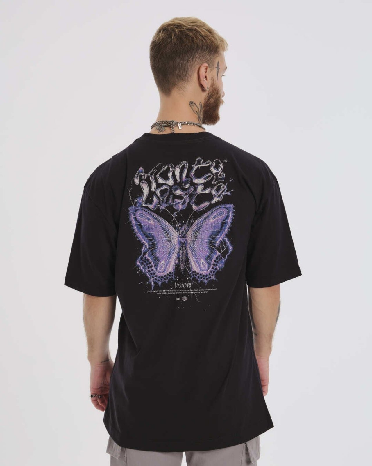 Camiseta Oversized Estampada Butterfly - Preto