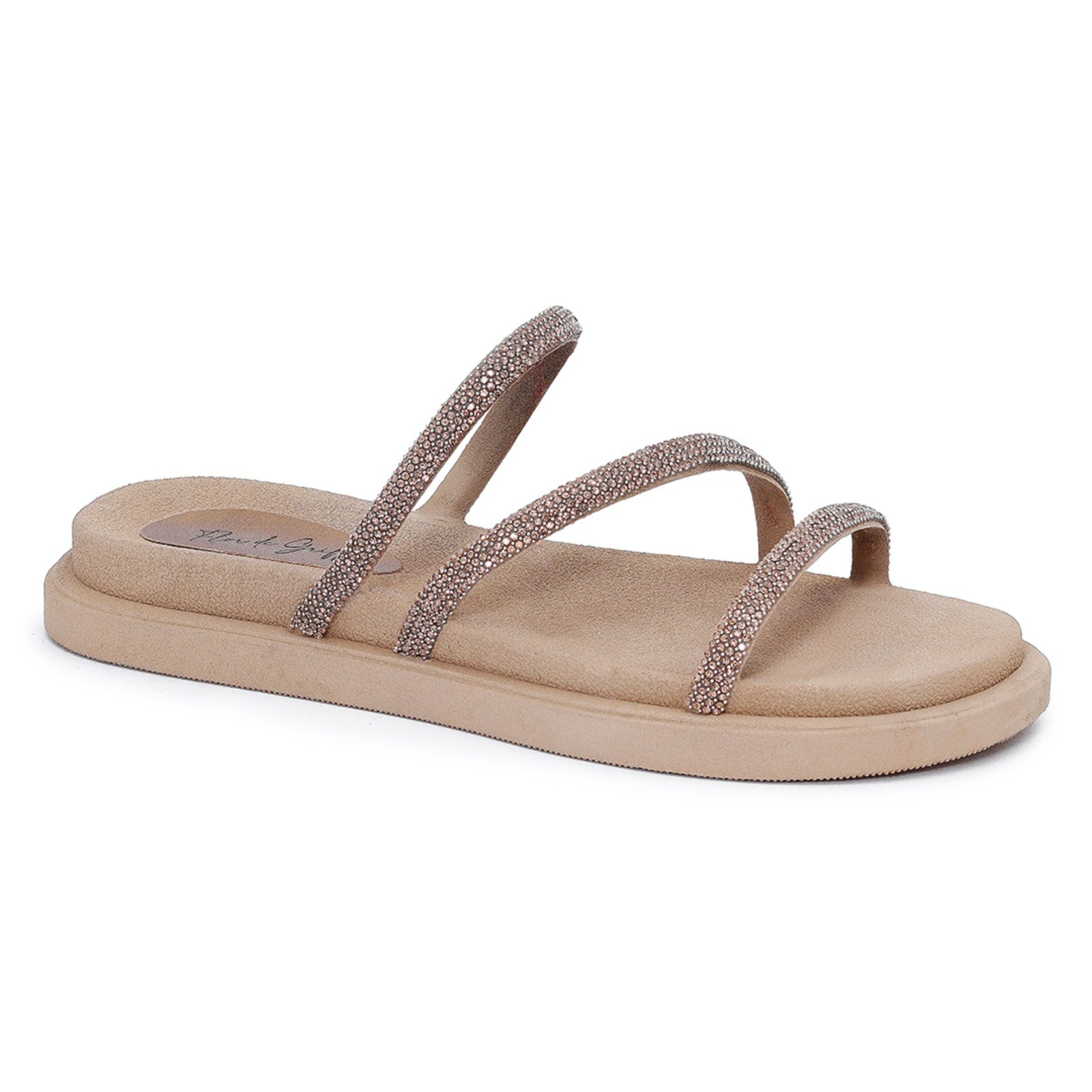 Sandália Papete F G Flor de Griffe Flat Brilho Ouro