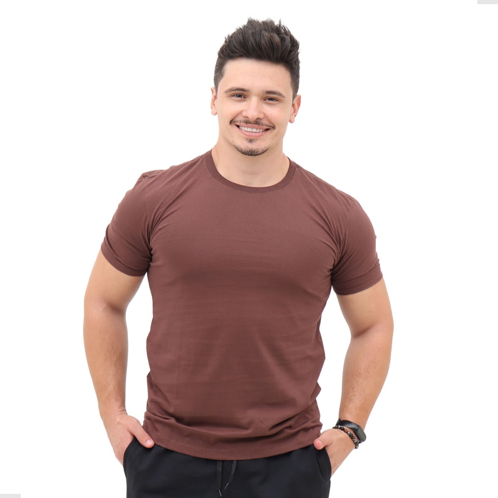 Camiseta Marrom Masculina Básica Algodão Lisa Un Techmalhas