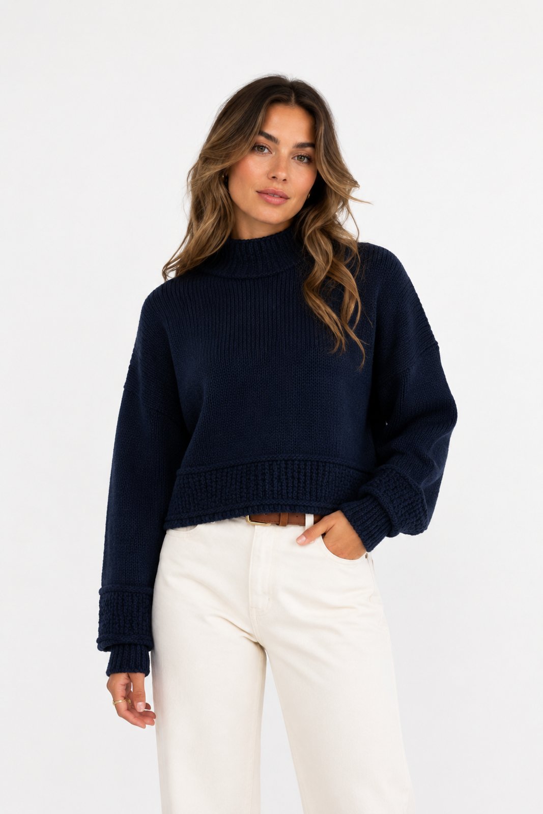 Suéter Feminino D Bell Outlet Fashion Gola Azul Marinho