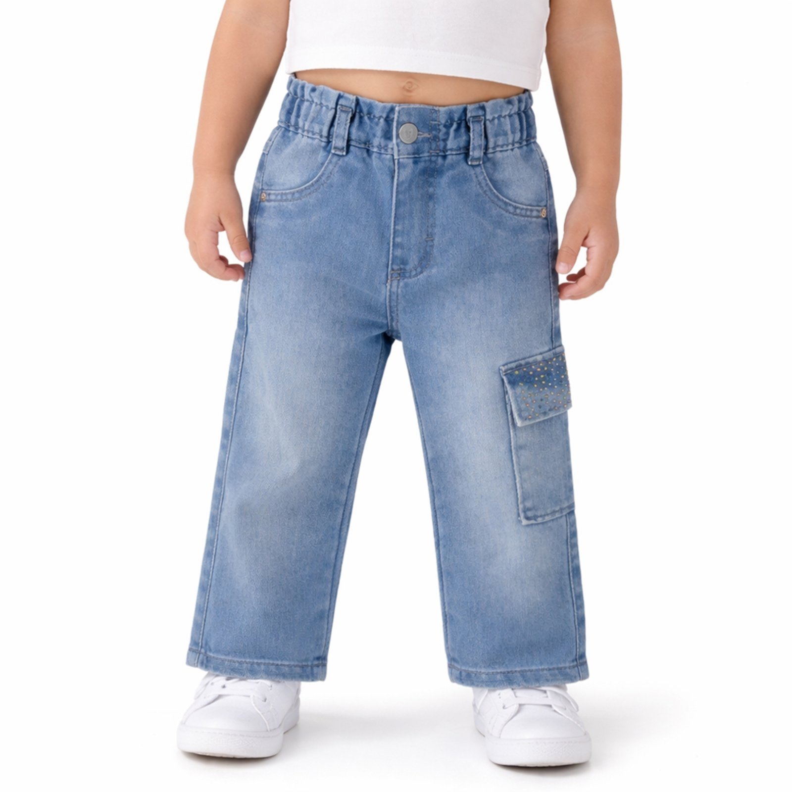 Infantil - Calça Look Jeans Reta Cargo Jeans