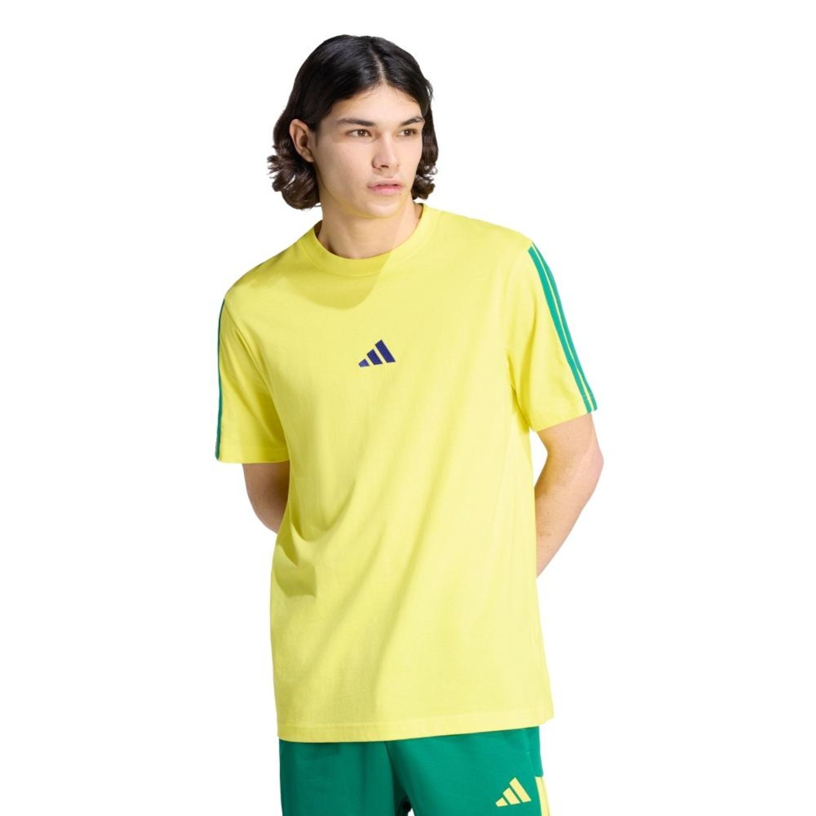 Camiseta em Malha Simples Essentials Três Listras adidas Sportswear Amarelo