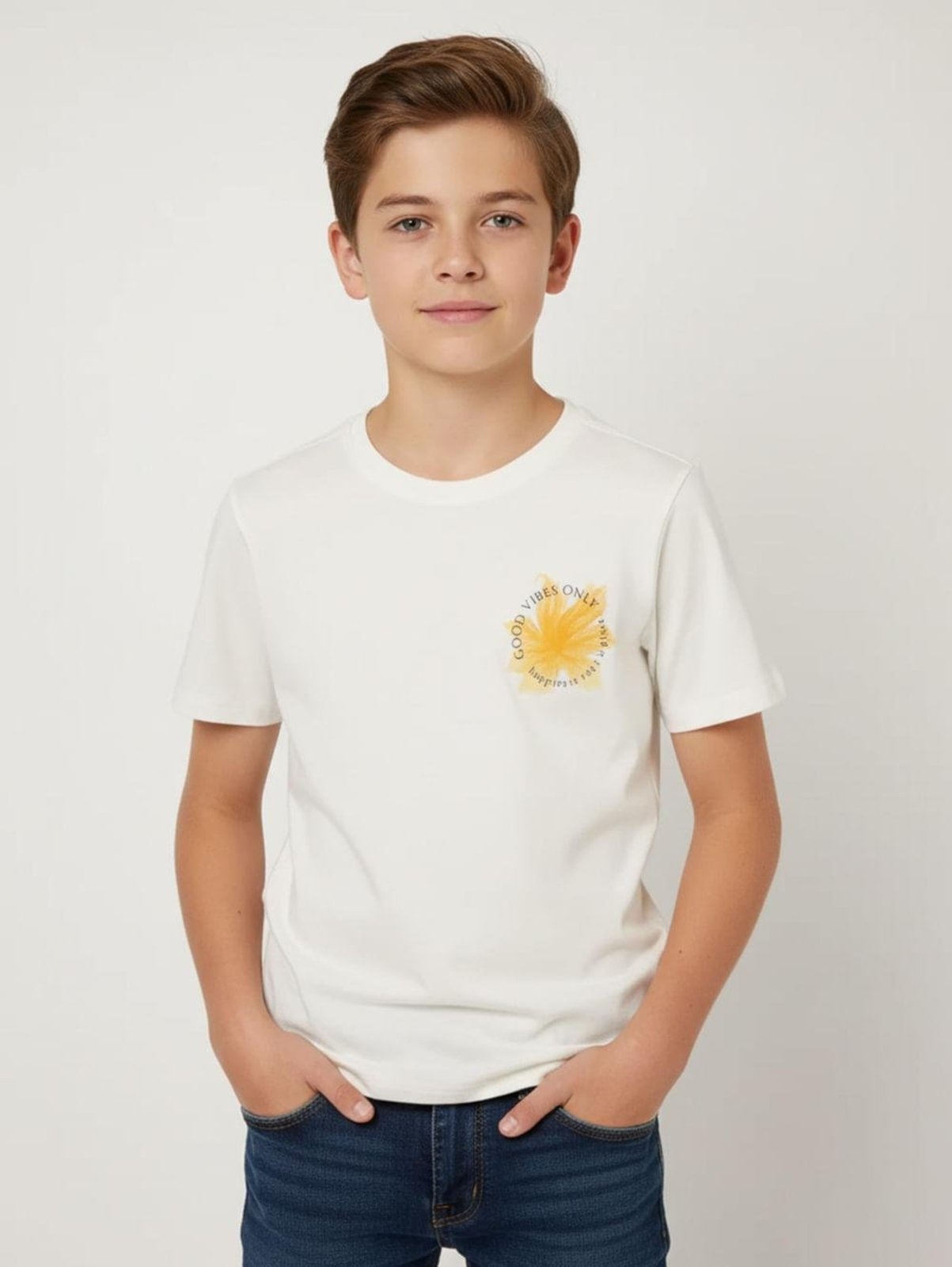 Infantil - Camiseta Manga Curta Juvenil Para Menino - OFF WHITE
