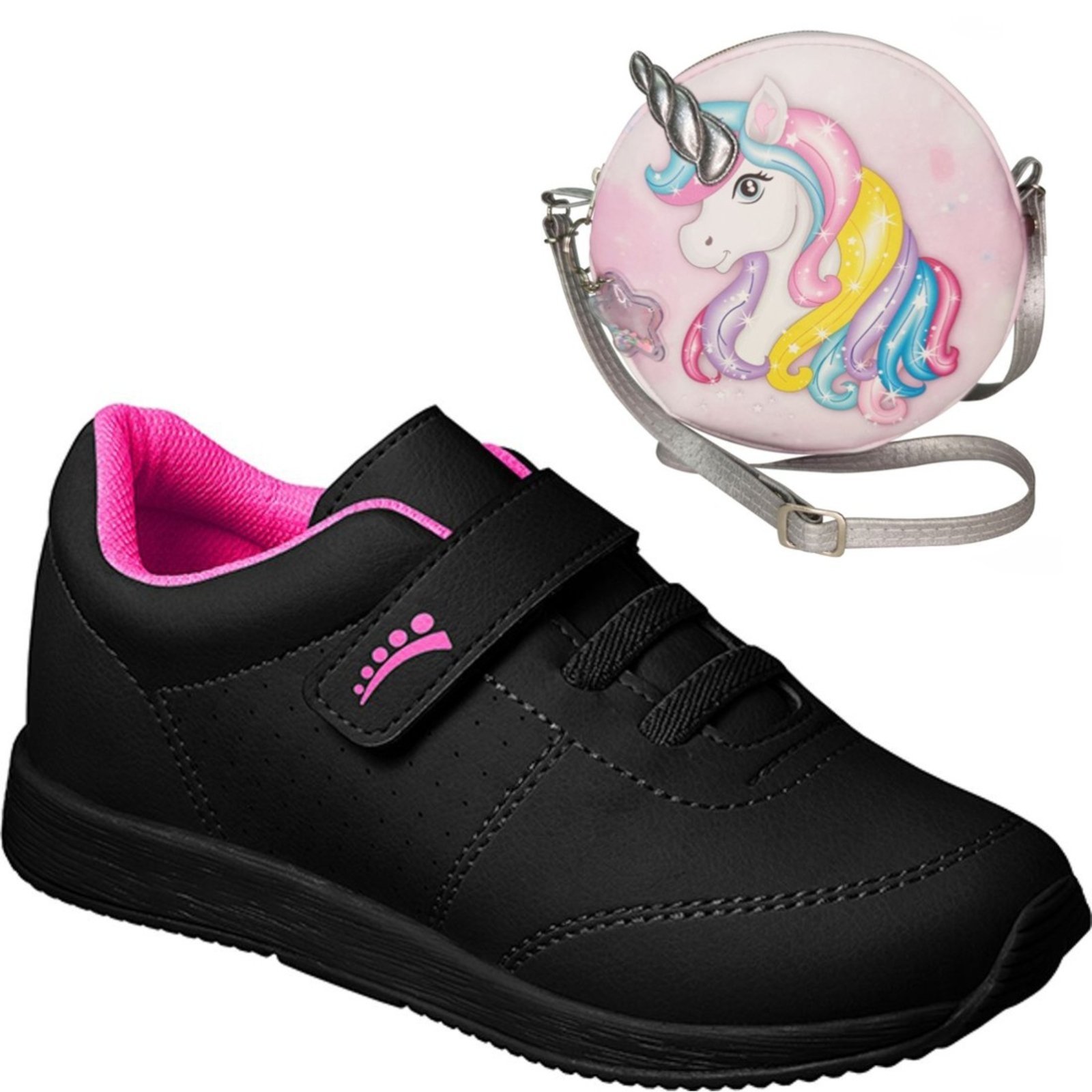 Infantil – KIT Tênis Jogging Menina + Bolsa Unicornio Escolar Brinde Fashion Festa Moda