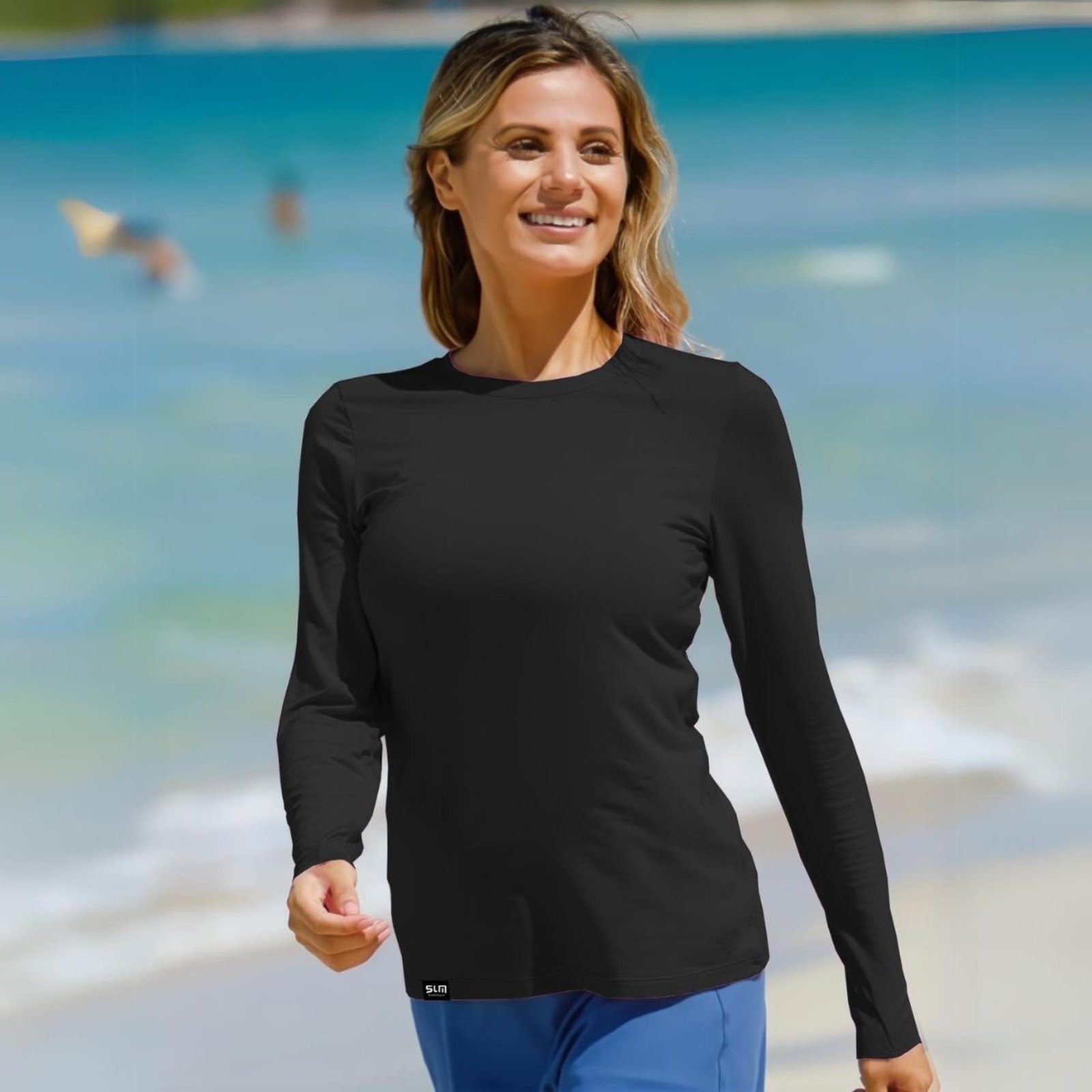 Camiseta UV Feminino Slim Fitness Proteção Solar Praia - Preto