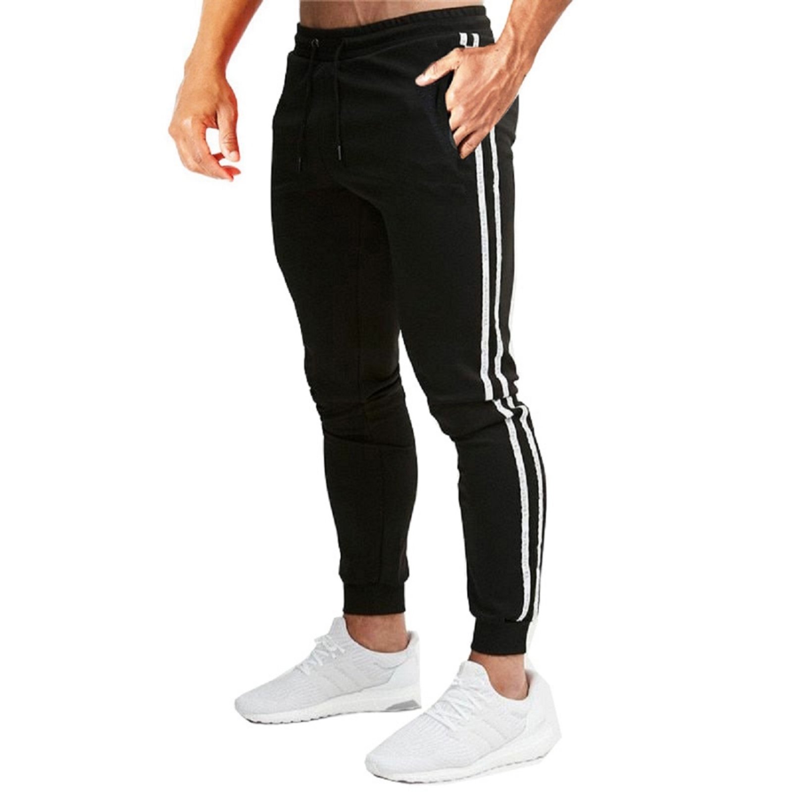 Calça Moletom Masculina Skinny Sport Slim Casual ou Academia Luxo Preta