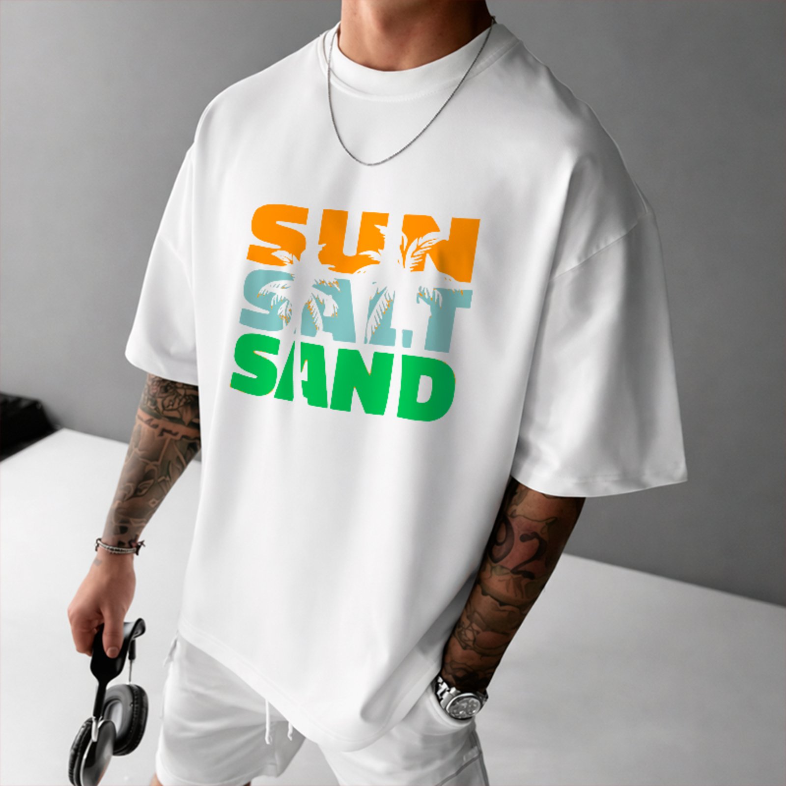 Camiseta Oversized Sun Salt Sand Beach Unissex Branco