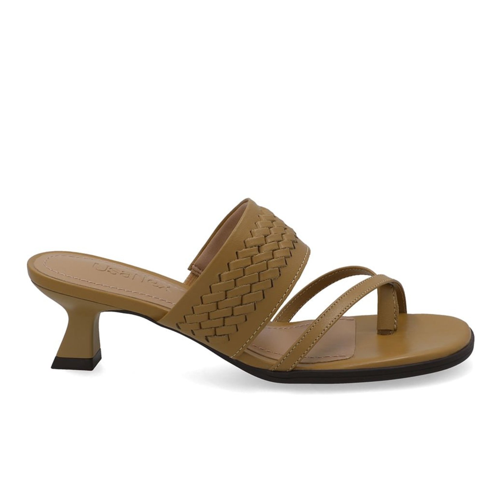 Tamanco Em Couro Amarelo Com Salto Kitten Heel E Detalhe Entrelaçado