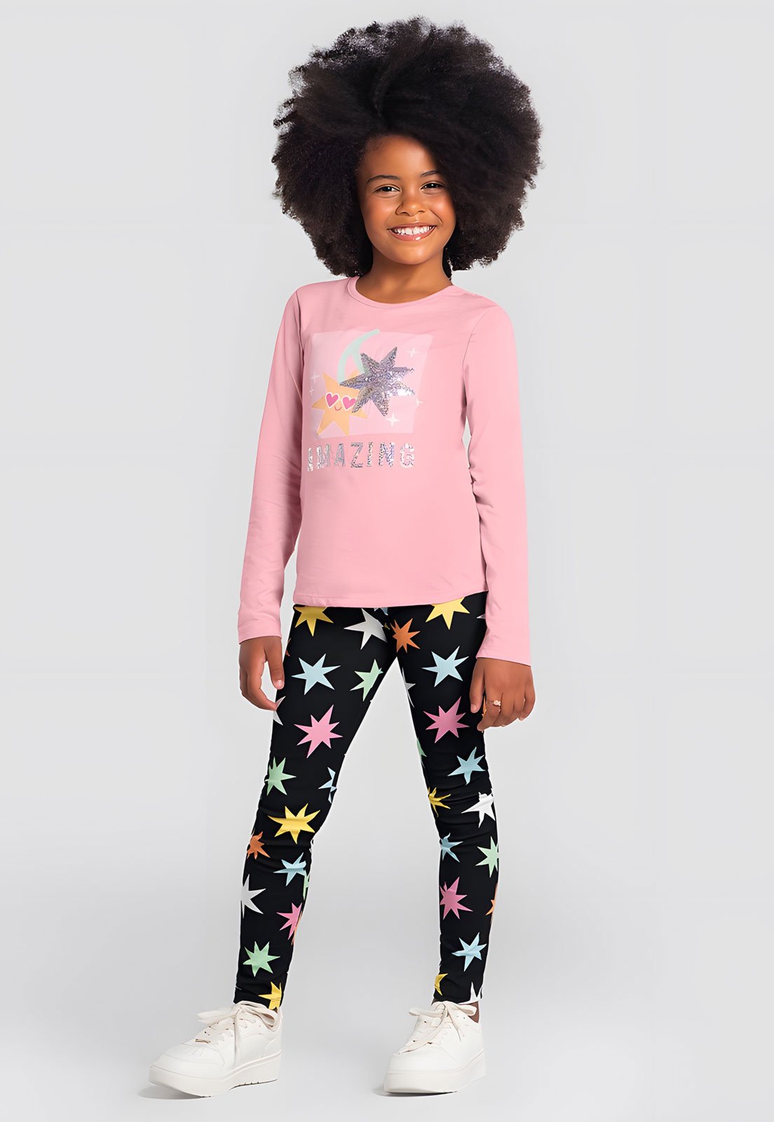 Infantil - Conjunto Brandili Blusa Manga Longa e Calça Legging Rosa