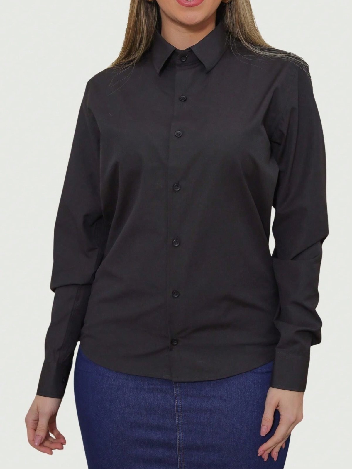 Camisa Social Feminina Manga Longa Slim Preta