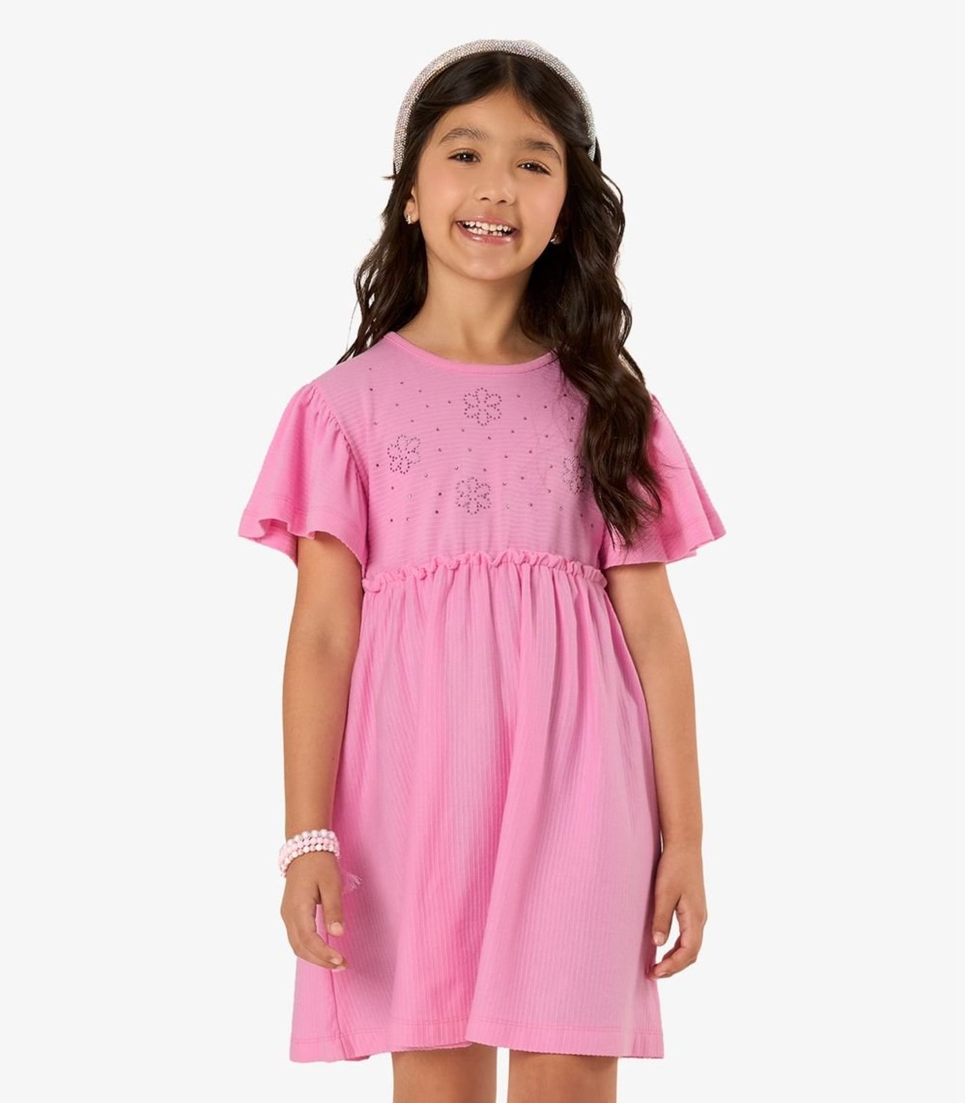 Infantil - Vestido Malha Texturizada Rovi Rosa