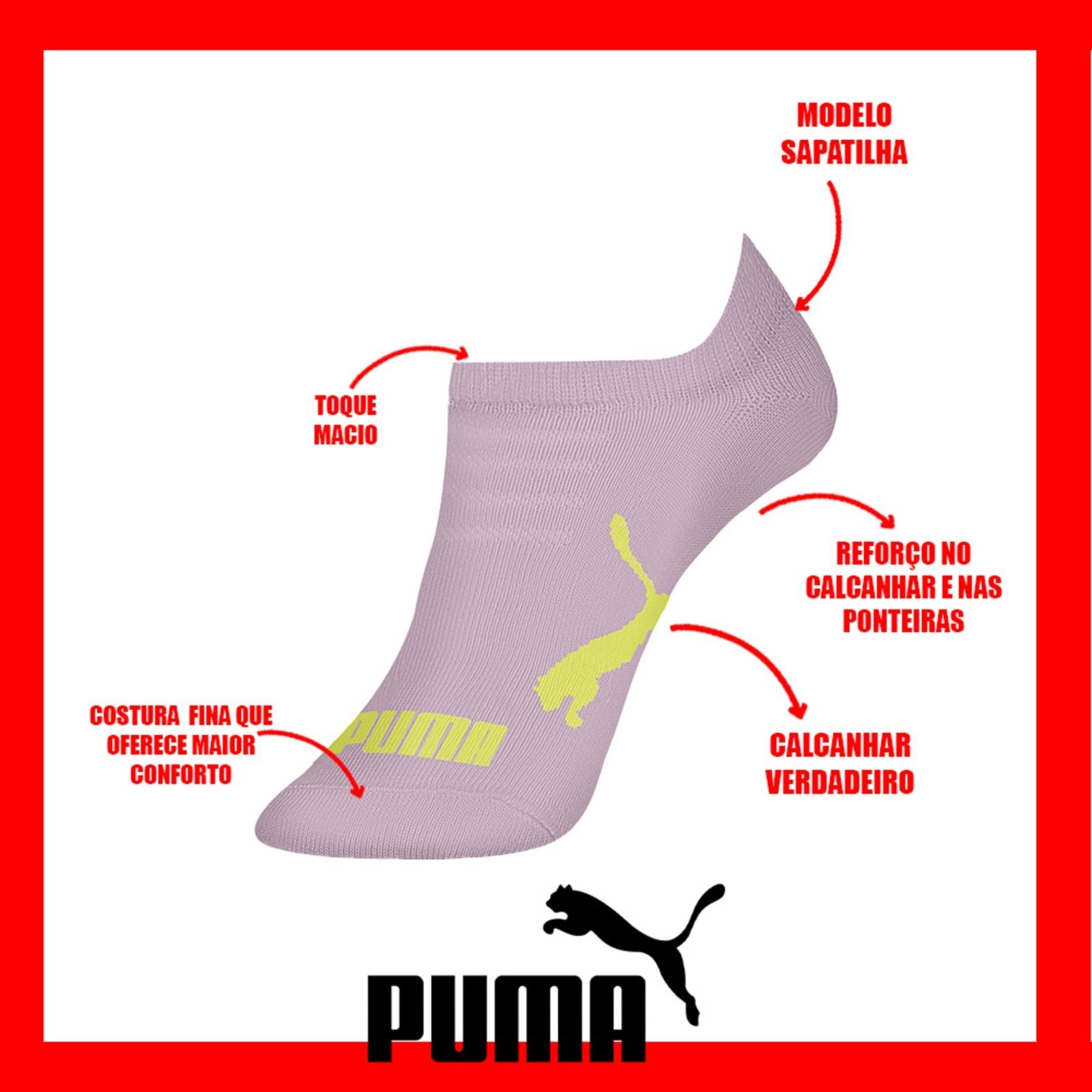 Kit Com 6 Meias Modelo Sapatilha Puma Misto Rosa