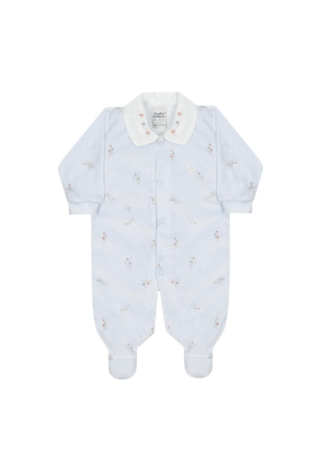 Infantil - Macacão Longo Azul Flores Menino Sonho Mágico P Azul