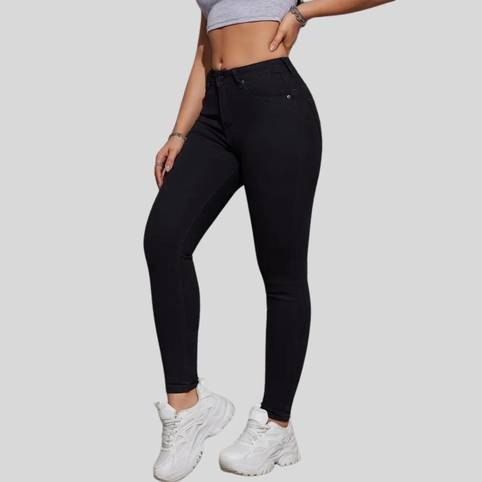 Vista 2 Calça Jeans Feminina Tex Jeans Cintura Alta Skinny com Elastano Preta azul azul