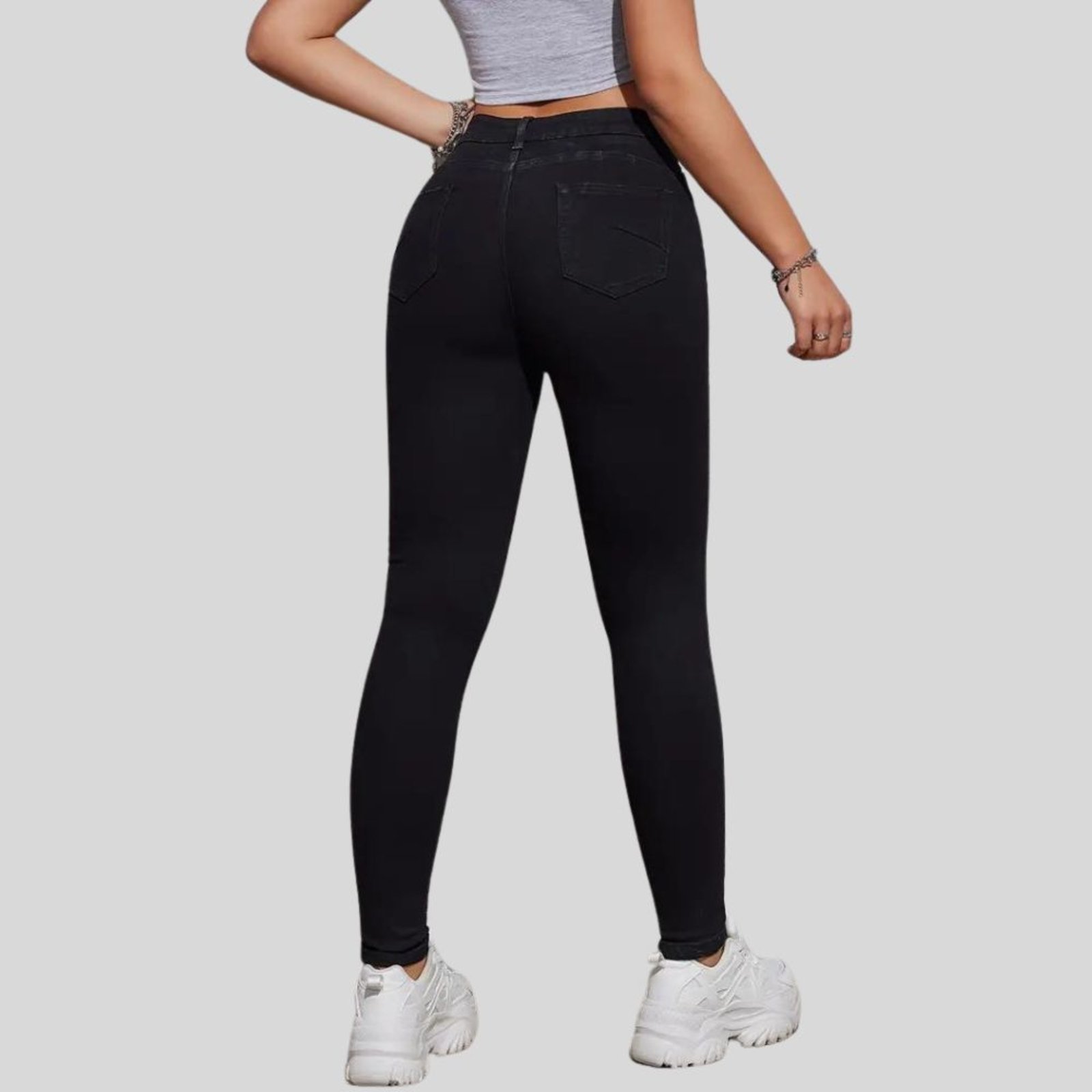 Vista 3 Calça Jeans Feminina Tex Jeans Cintura Alta Skinny com Elastano Preta azul azul