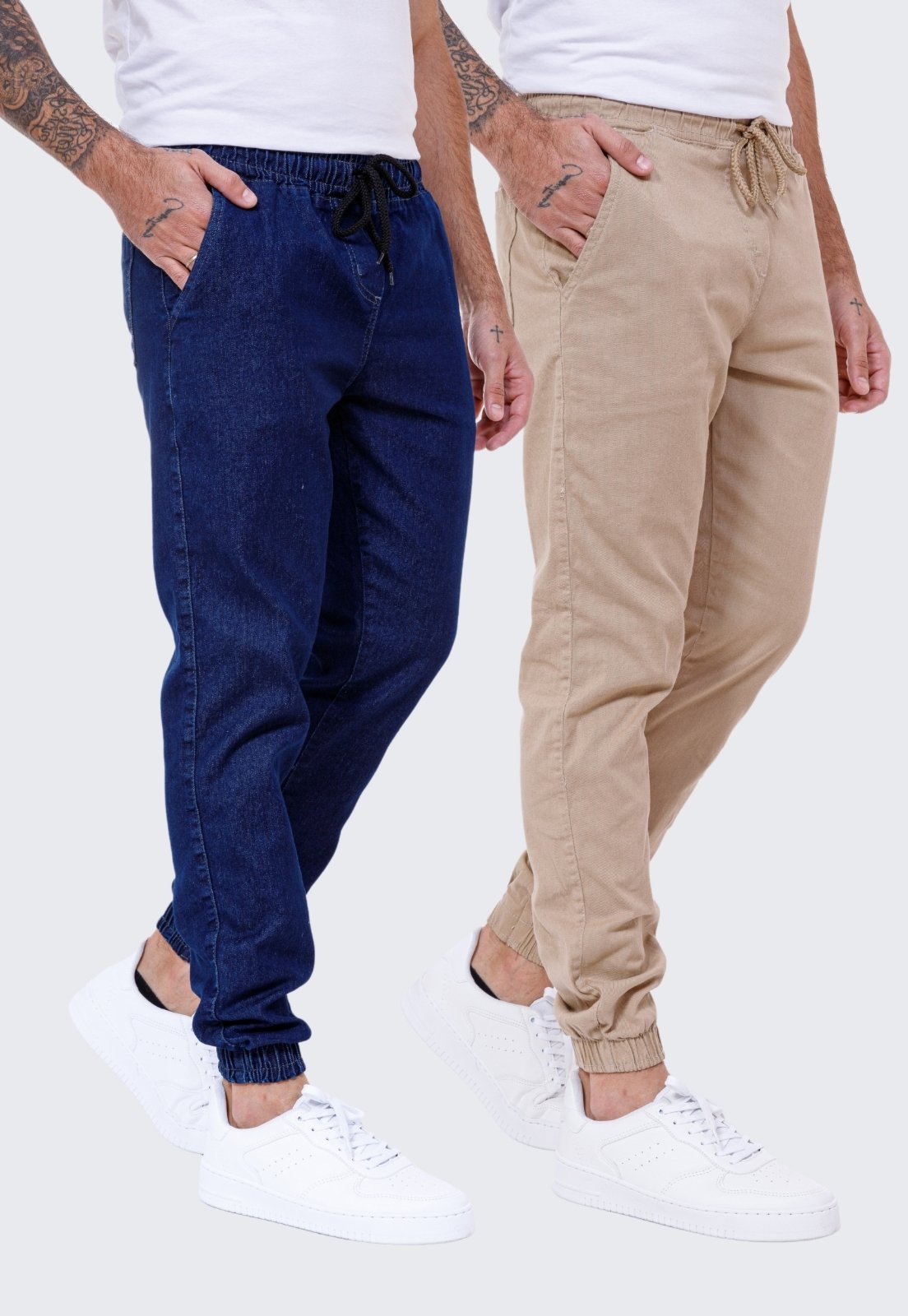 Vista 2 Kit 2 Calça Jogger Sarja Masculina Daze Modas Jeans Escuro e bege Daze Modas bege