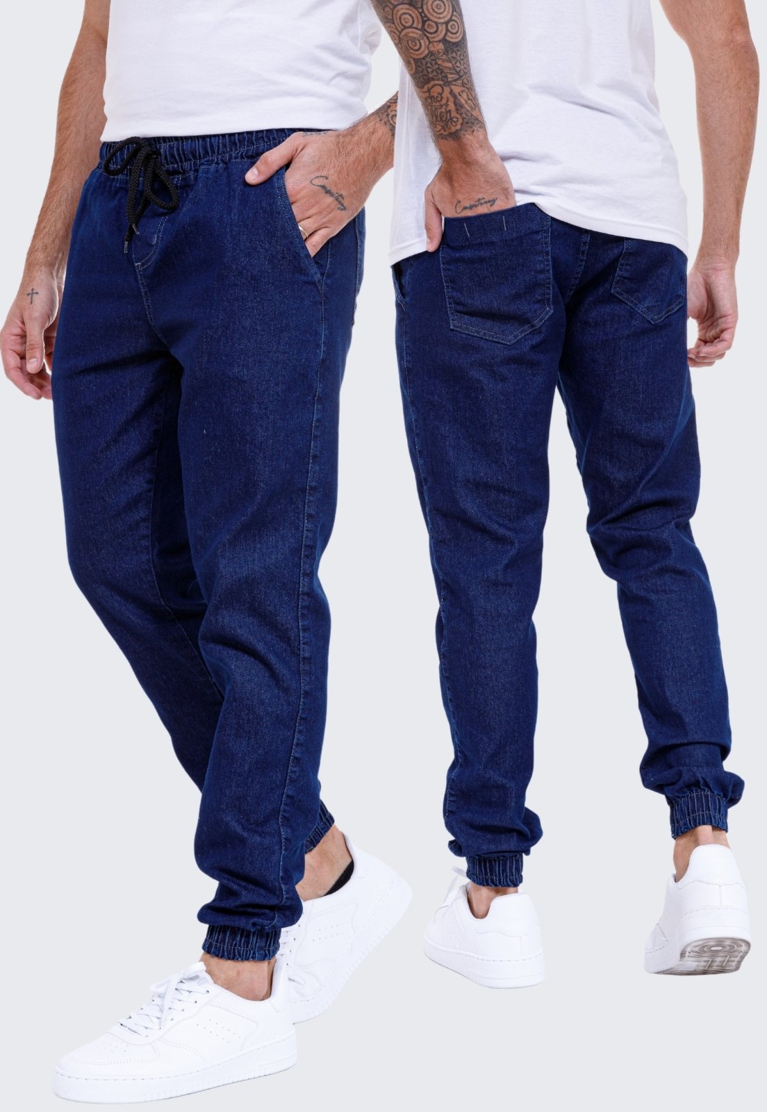 Vista 3 Kit 2 Calça Jogger Sarja Masculina Daze Modas Jeans Escuro e bege Daze Modas bege