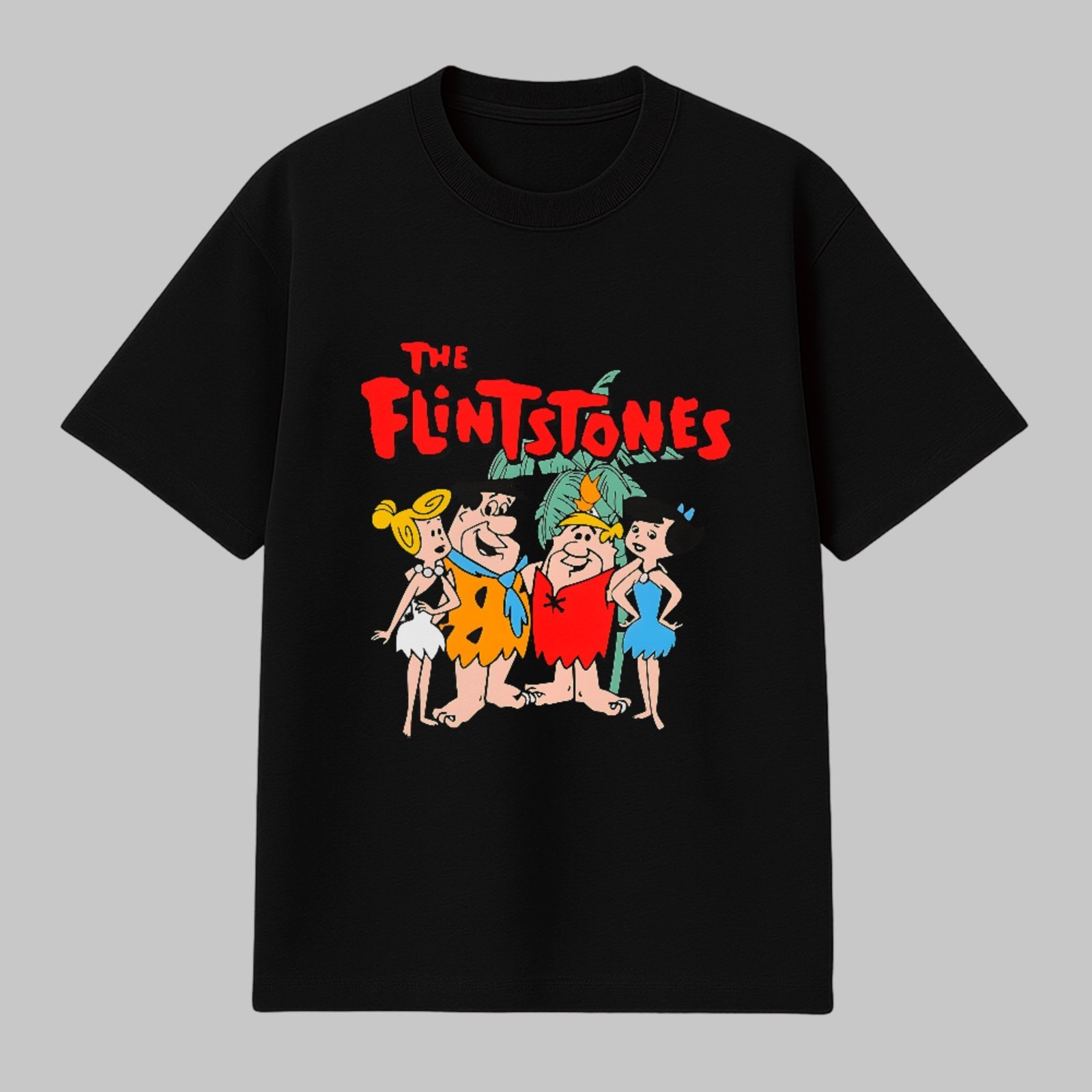 Camiseta Básica Clássico Nostalgia Cartoon Flintstones Unissex Preto