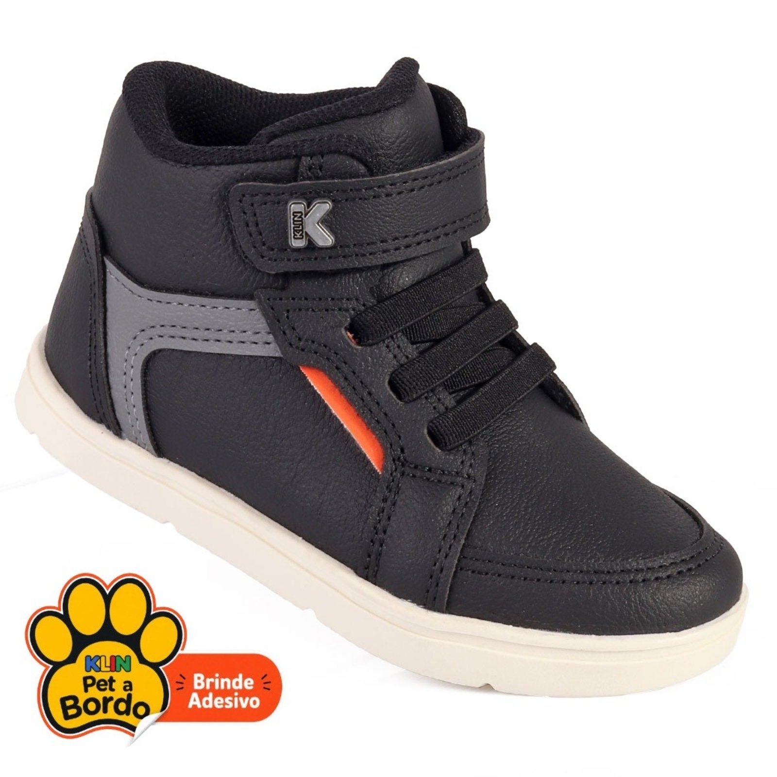 Infantil - Tênis Menino Klin Fly Cano Alto com Fita Aderente e Elástico - Preto