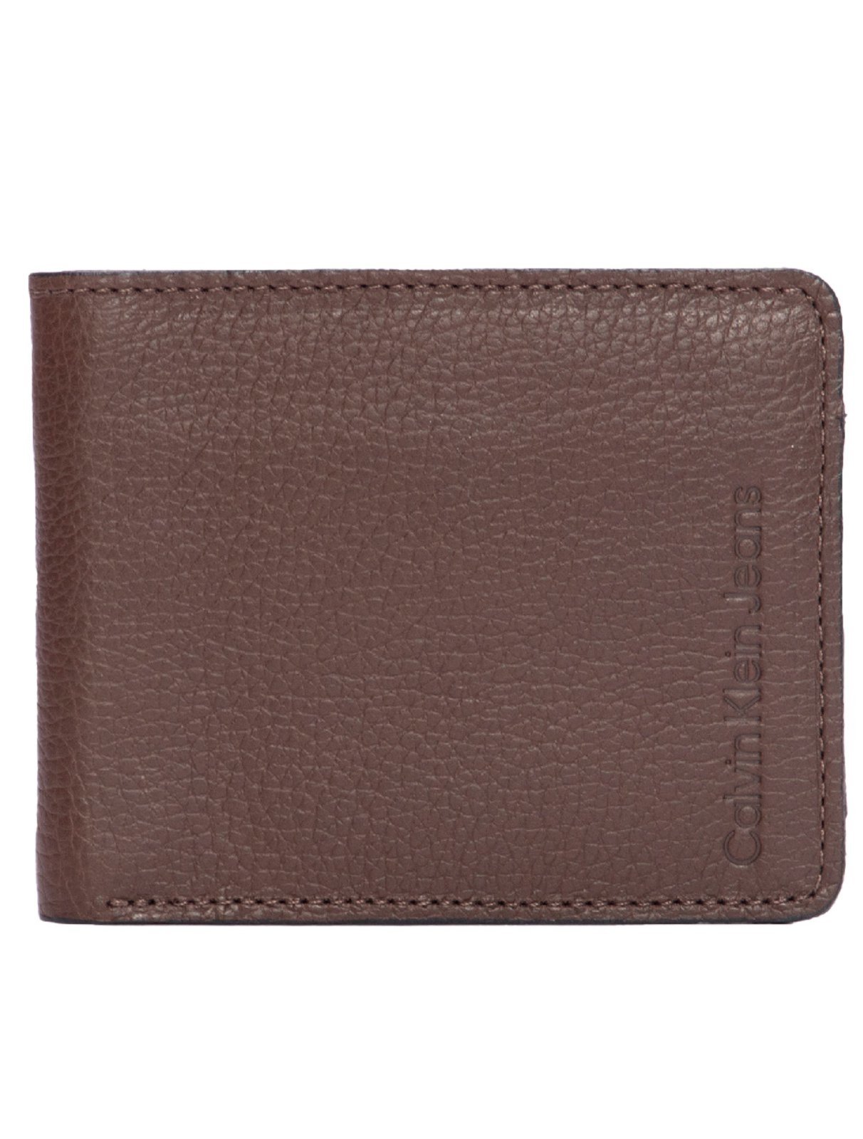 Carteira Calvin Klein Masculina Vertical Logo Relief Marrom Café