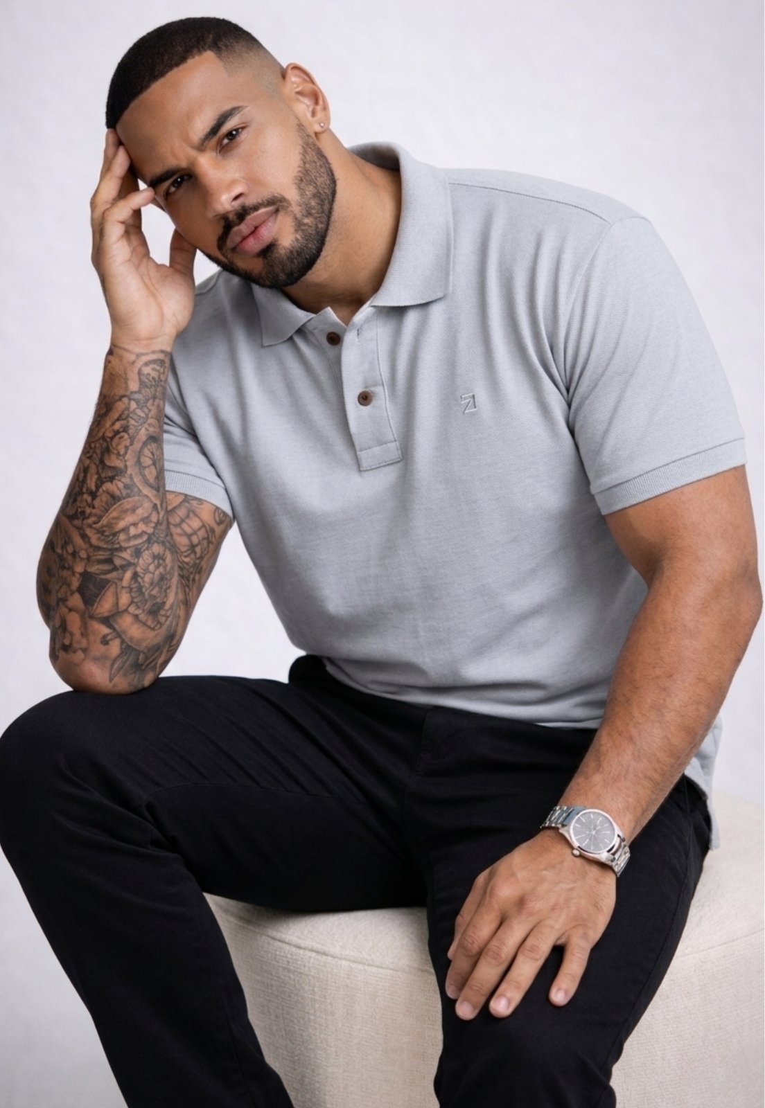 Camisa Polo Masculina Piquet Daze Modas Cinza