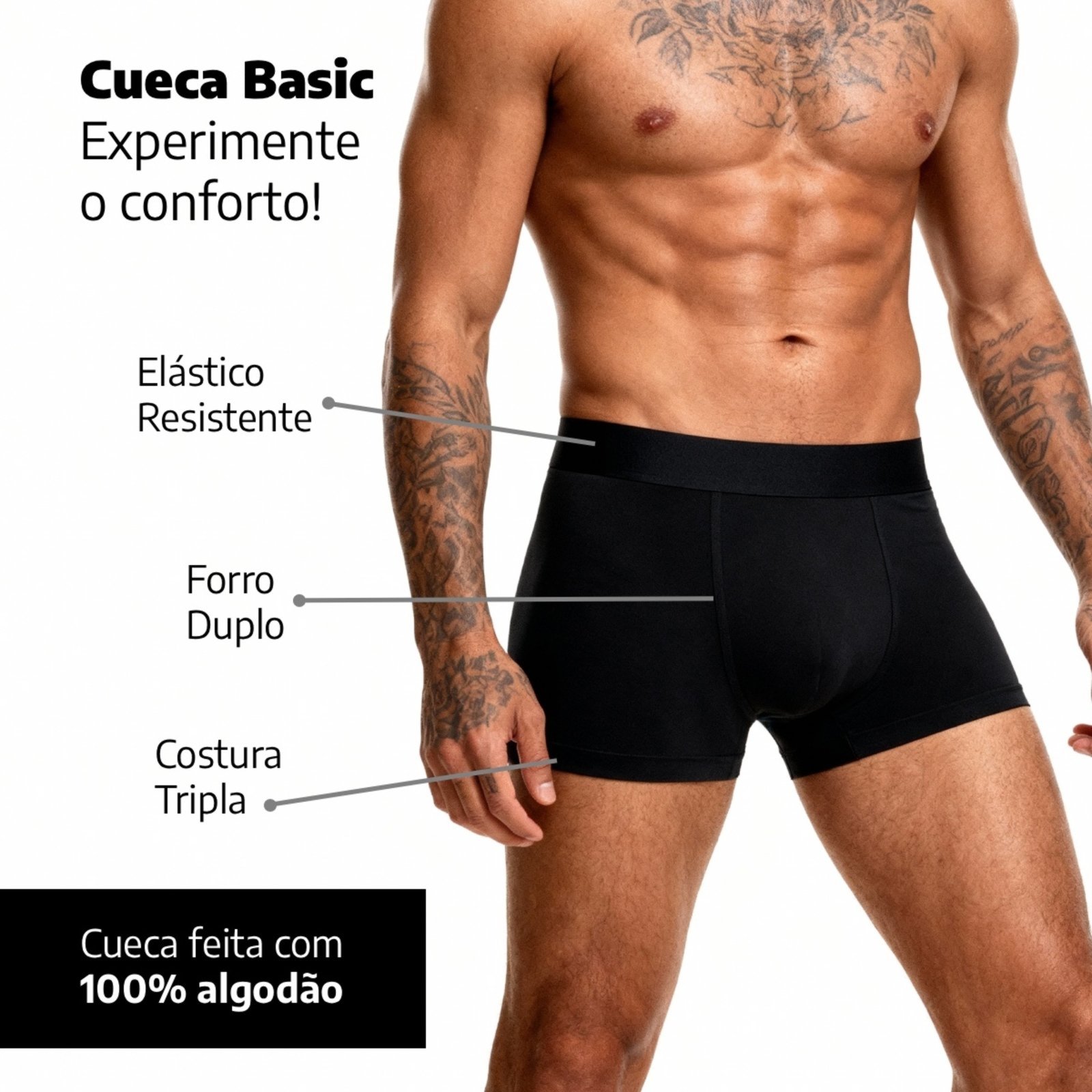 Vista 3 Kit 5 Cuecas Boxer Basic Lisa 100% Algodão Masculina Sortido QLC SPORT multicolorido QLC SPORT multicolorido