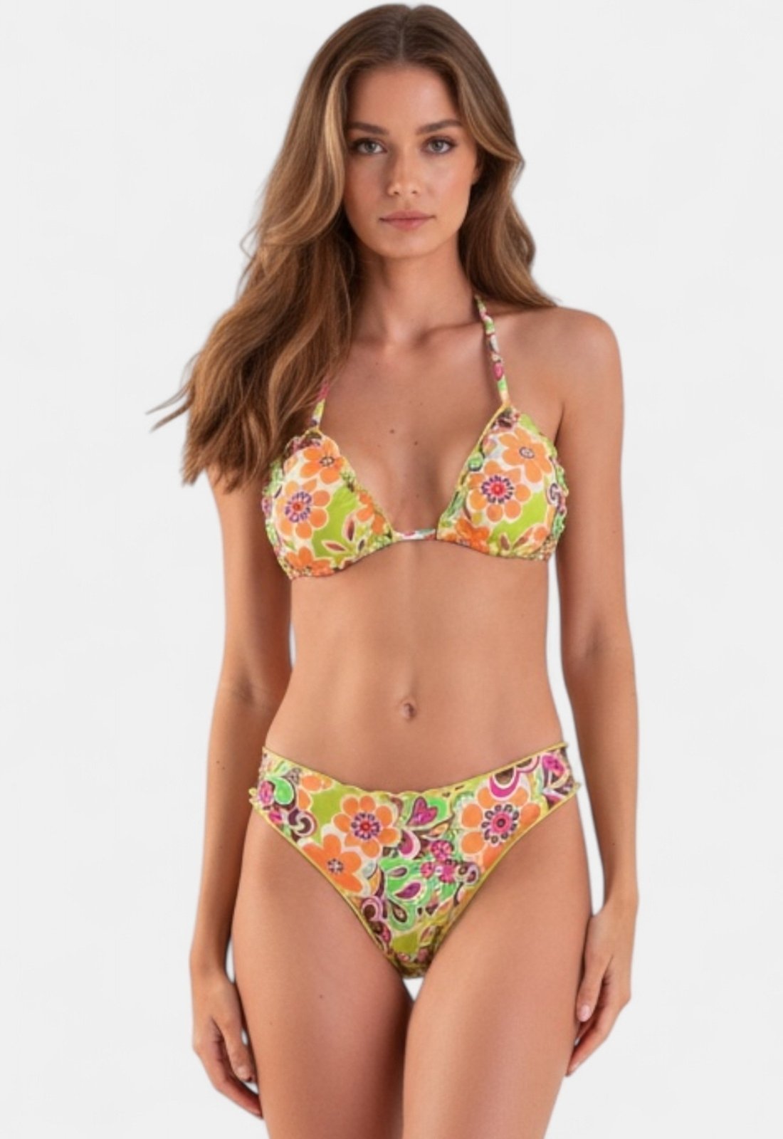 Biquíni Areia Branca Baly Cortininha Ripple Floral Verde