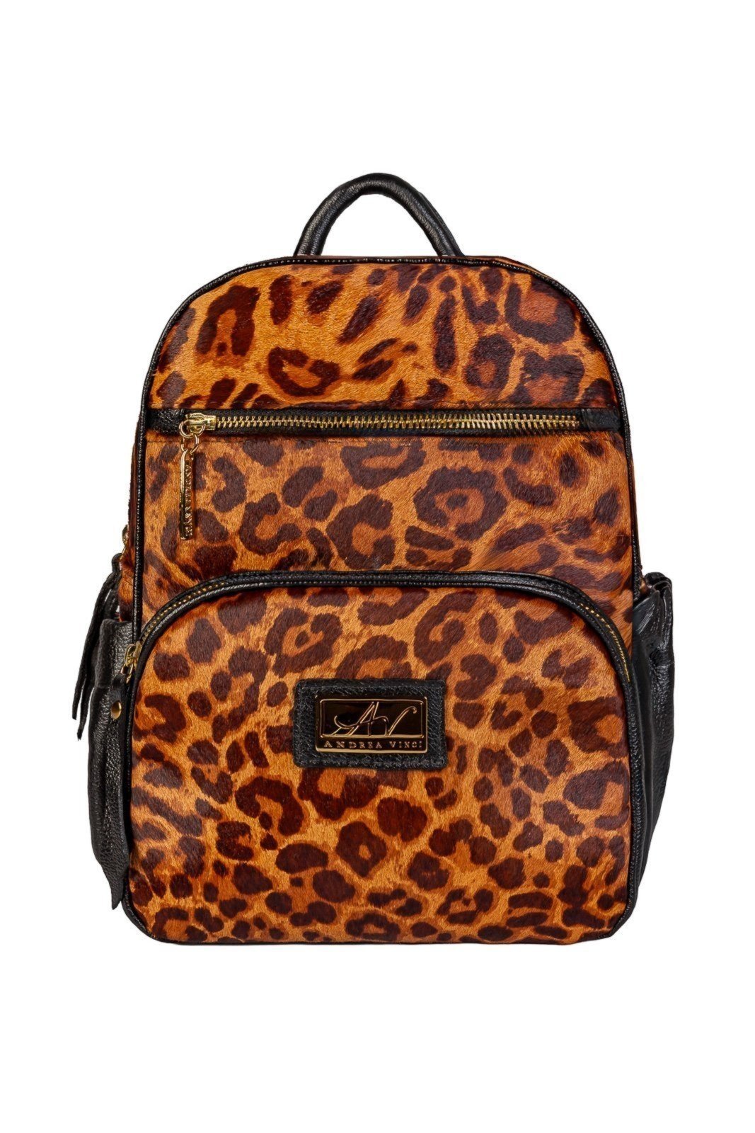 Vista 2 Mochila pequena de couro estampado Zoey Andrea Vinci onça Andrea Vinci onça