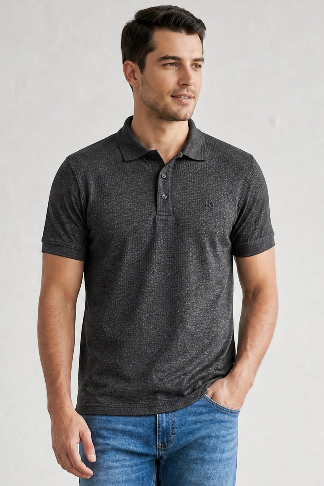 Polo Piquet Texturizada Premium Polo Wear Mescla Escuro