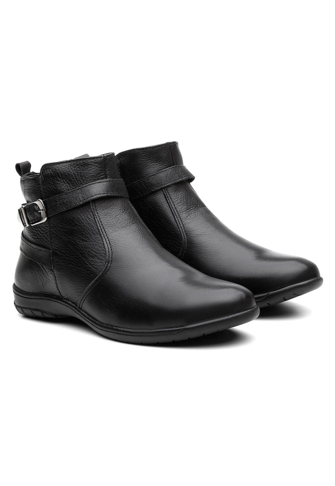 Bota Feminina Rasteira Lola Couro Cano Baixo Fivela Conforto Chocolate 33