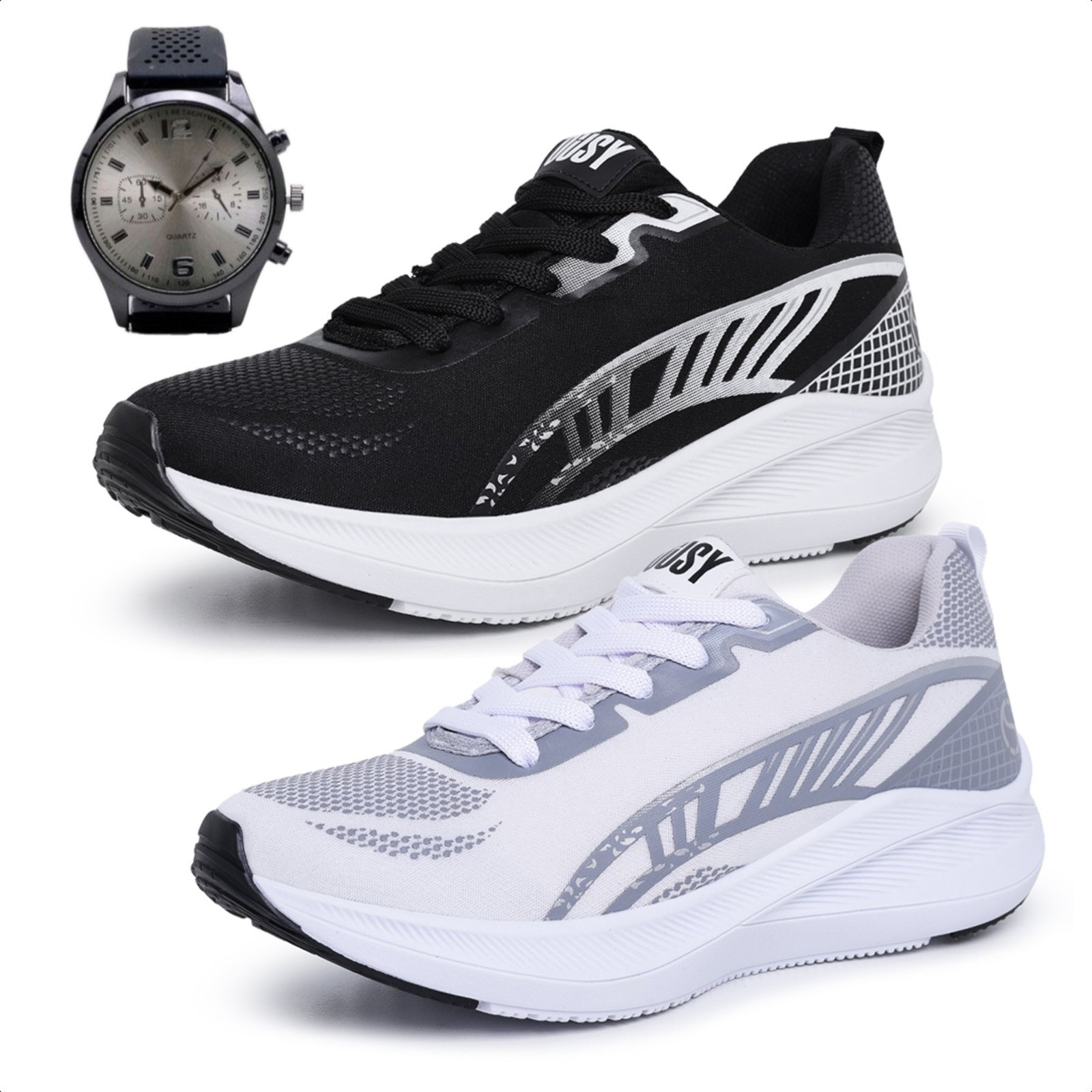 Kit 2 Tênis Masculino Esportivo Izabella Helena Treino Academia Caminhada Fitness Leve Confortável + Relógio Combo