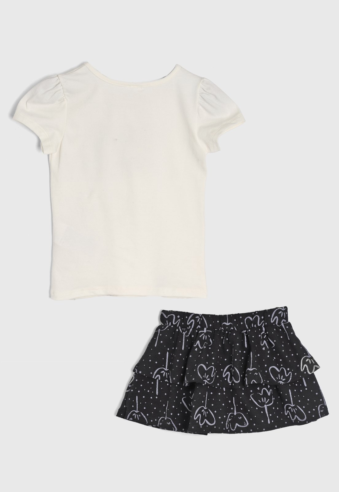 Vista 3 Infantil - Conjunto Elian Blusa Off-White Estampada e Saia Preta Floral off-white white Elian off-white white