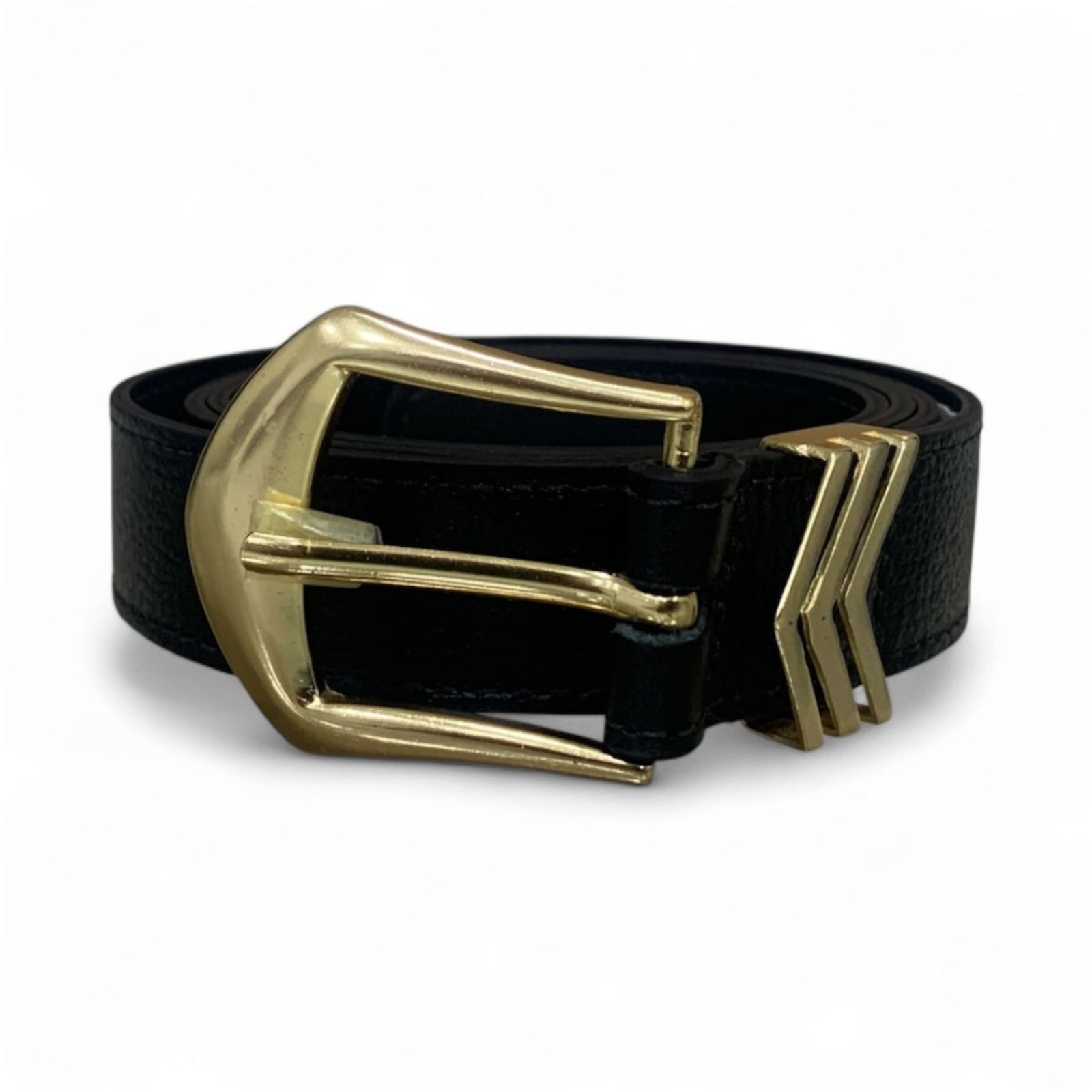 Vista 2 Cinto Feminino em Couro Fivela Dourada 014 Mariart preto Mariart preto