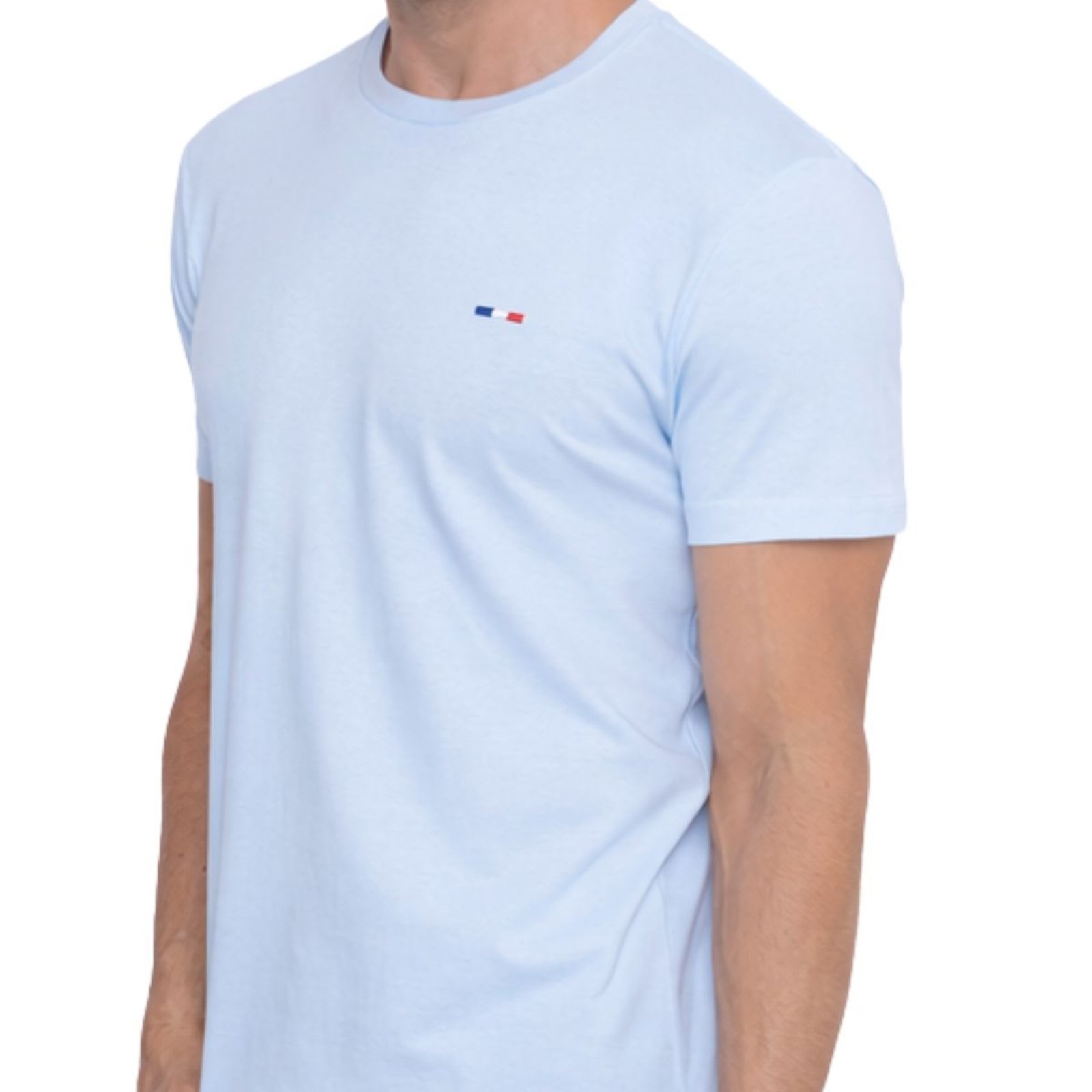 Camiseta Masculina Básica FMF com Bordado no Estilo Tommy Algodão Premium França Azul