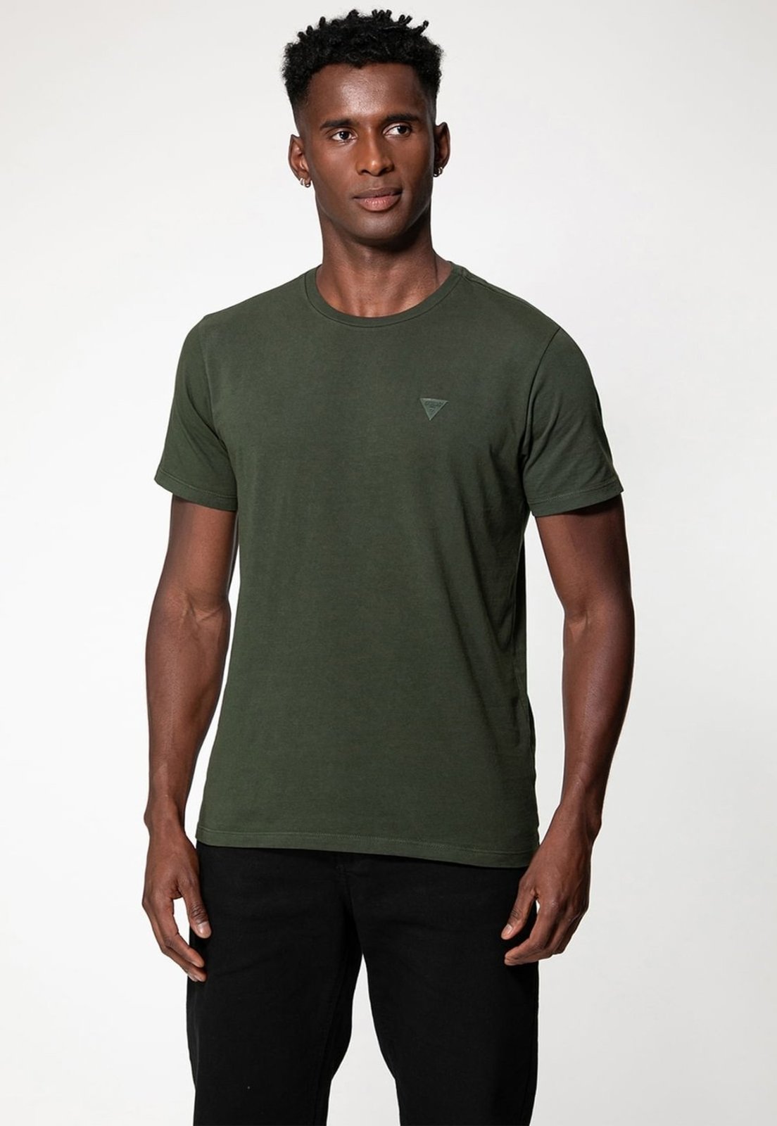 Camiseta Guess Triângulo Emborrachado Verde Escuro