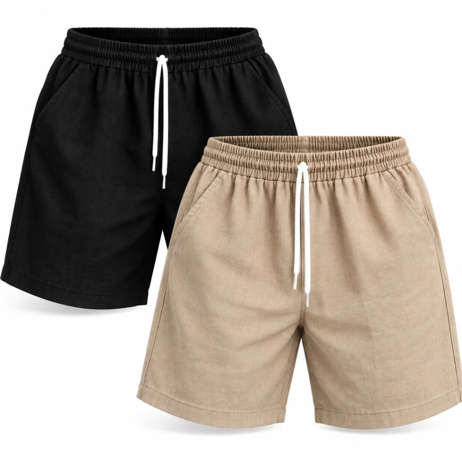 Kit 2 Bermudas Masculinas Linho Casual com Cordão e Bolsos Preto