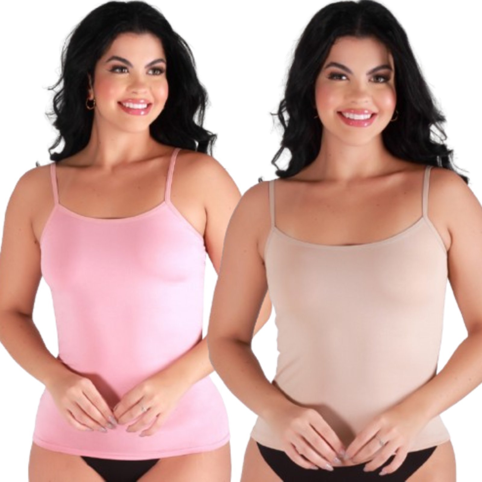 Kit 2 Camisete Segunda Pele Reflexo Íntimo Regata Anágua Alça Fina Bege e Rosa