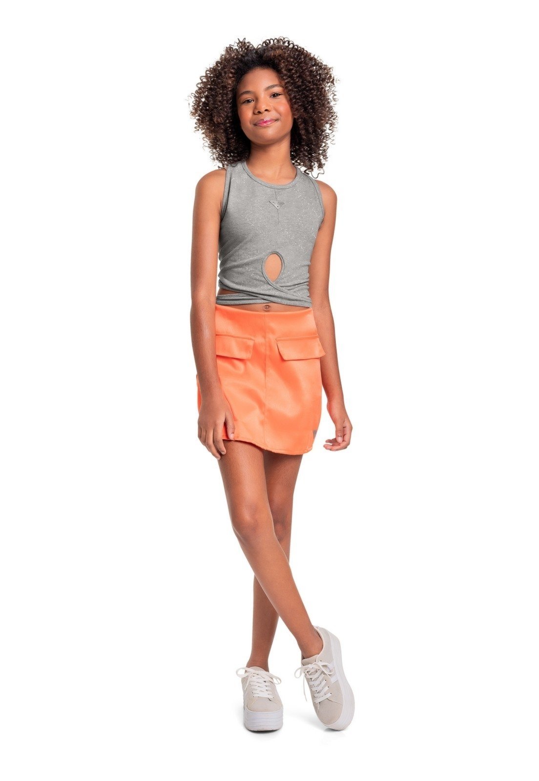 Infantil - Regata Cropped em Cotton Juvenil Gloss Prata