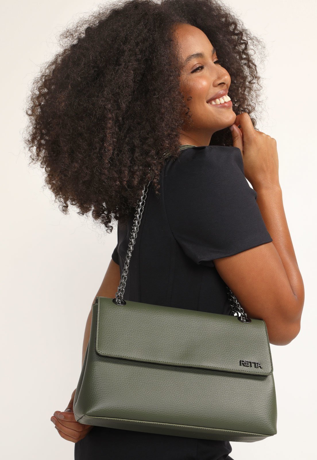 Bolsa Feminina Retta De Ombro Grande Verde Militar