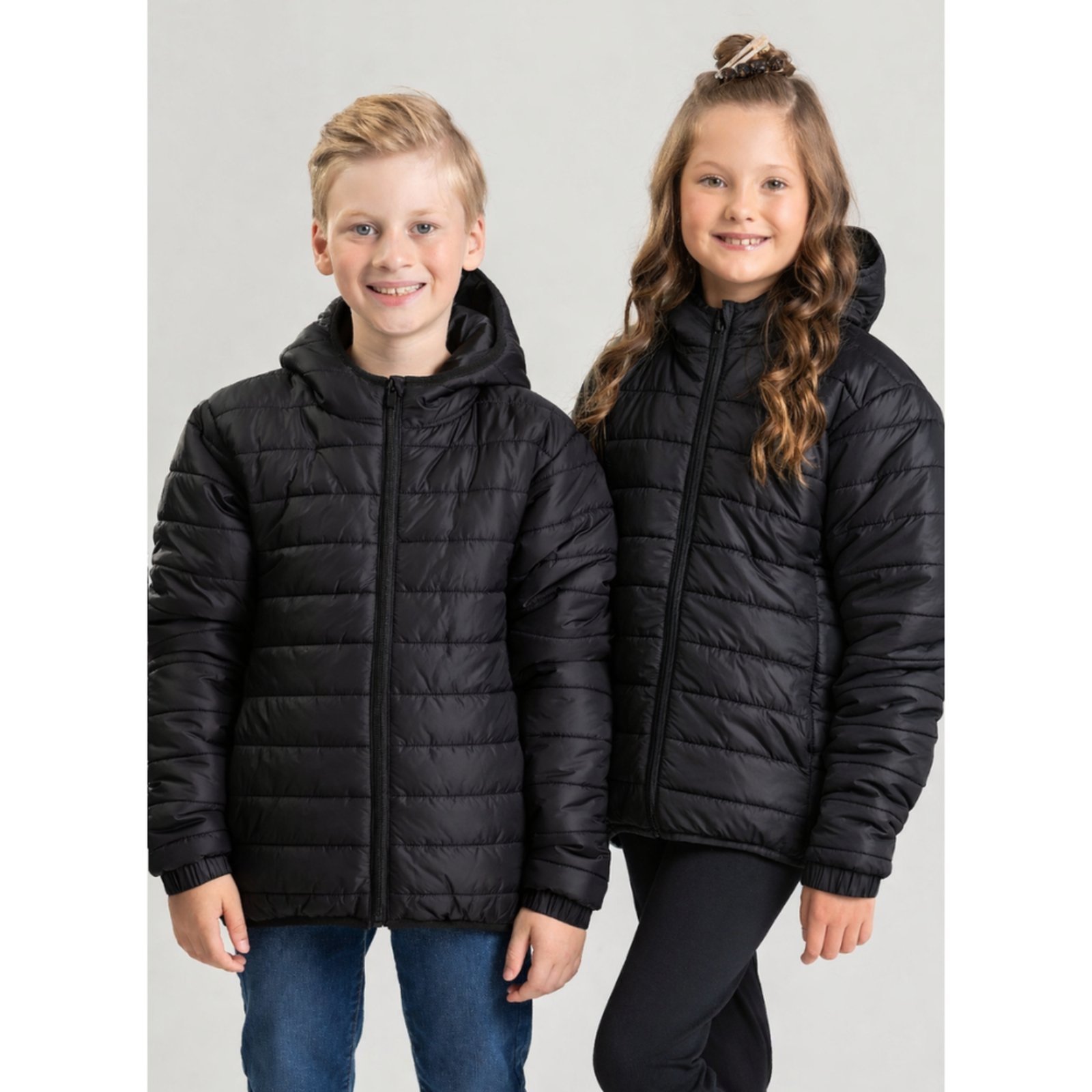 Infantil - Jaqueta Puffer Inverno Unissex Preto Com Capuz