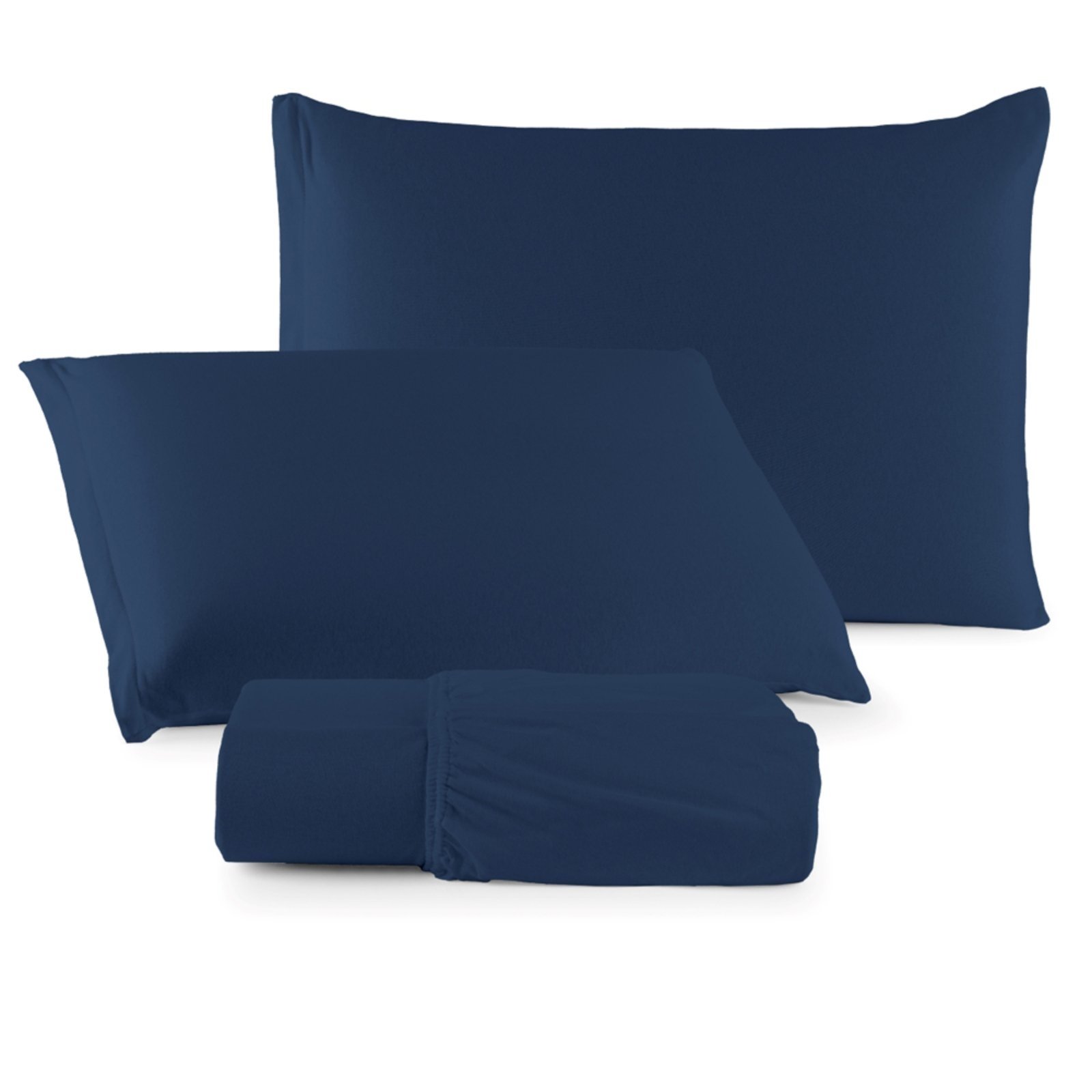 Jogo Cama Lençol Casa Scarpa Sonnet King Malha Lisa Algodão Macio 3 Peças - Azul Marinho