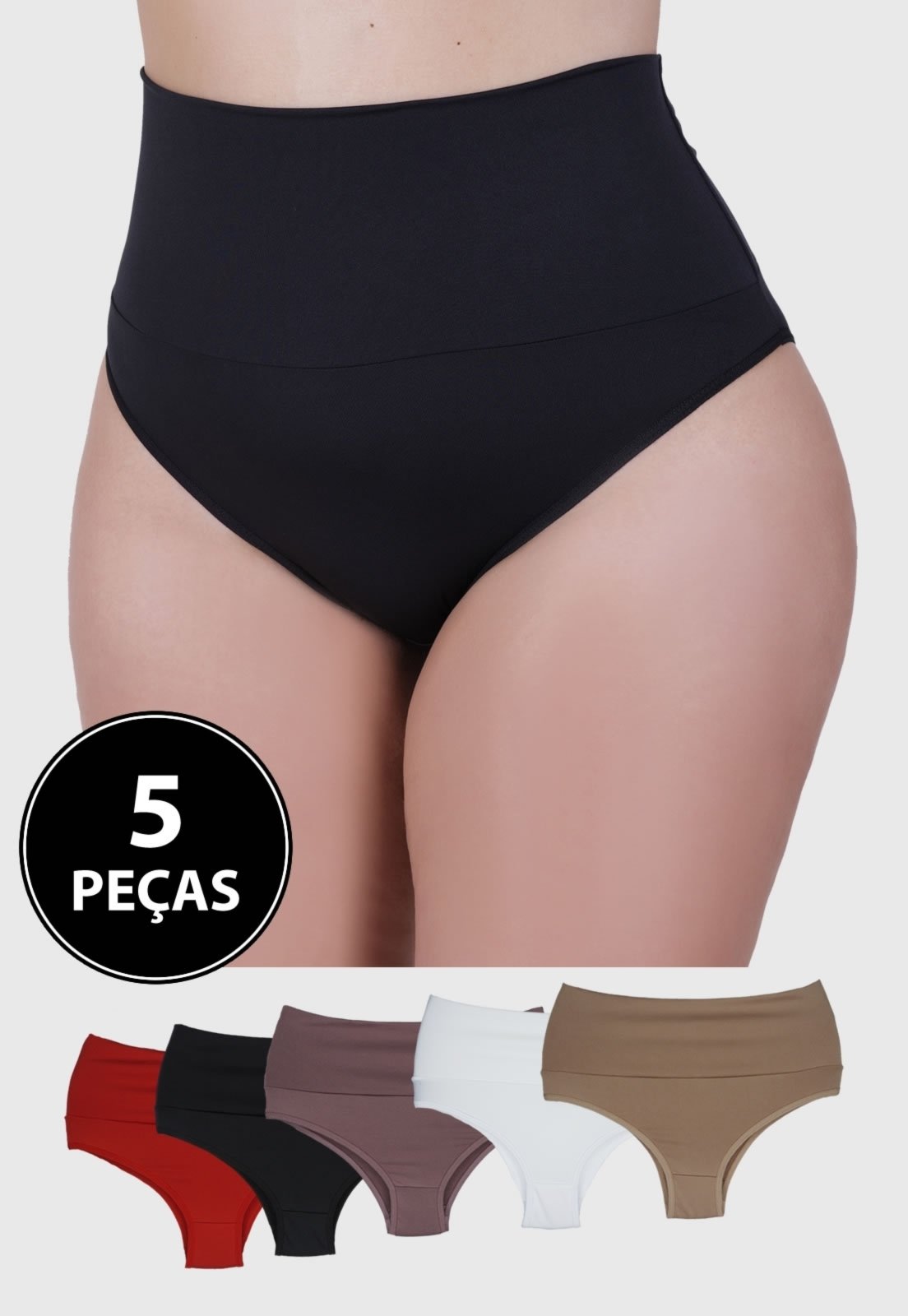 Kit Calcinha Rubi Plus Size Cós Duplo 5 Peças St Madame Multicolorido