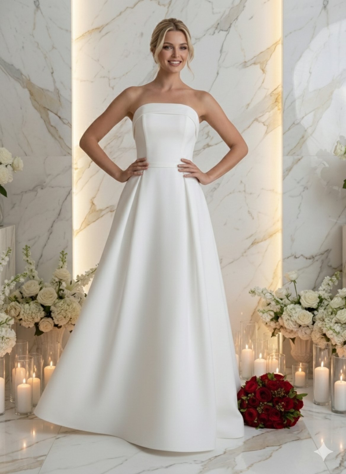 Vestido Longo com Pregas Decote Reto Festa Branco Noiva Alfaiataria