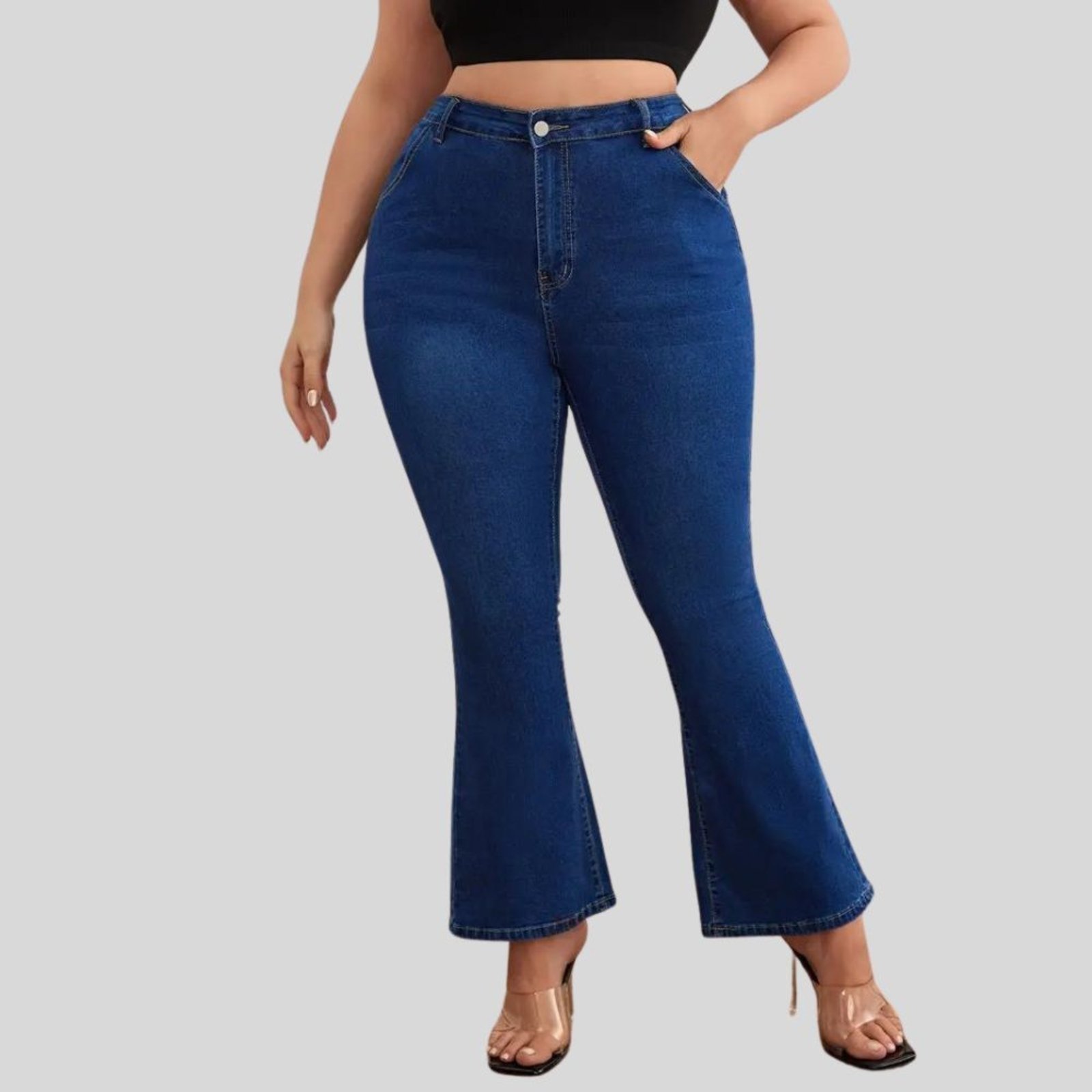 Calça Jeans Feminina Flare Plus Size Lavagem Escura Premium